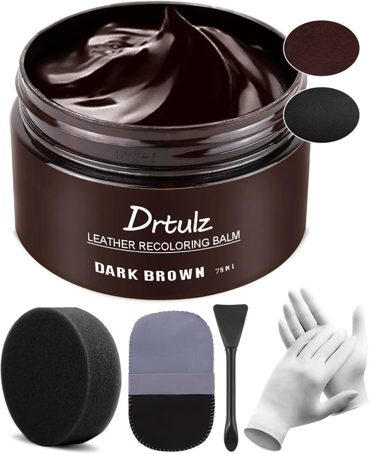 Dark Brown Leather Recoloring Balm, Leather Repair Kit for Furniture, Leather Scratch Remover, Leather Color Restorer for Couch, Car Seats, Shoes - Repair Leather Dye for Scratched and Faded Leather