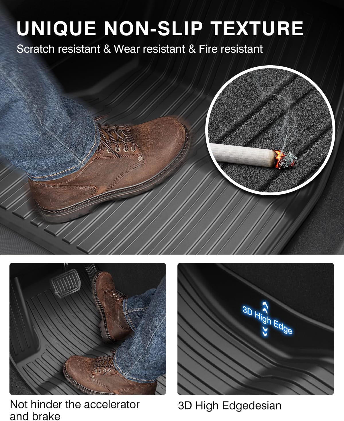 Powerty Floor Mats & Cargo Liner for 2024 2025 Tesla Model 3 Highland Accessories Cargo Mat& Front Storage Mat& Rear Storage Mat All Weather TPE 3D Floor Liners 2 Row Liner Set(6 PCS)