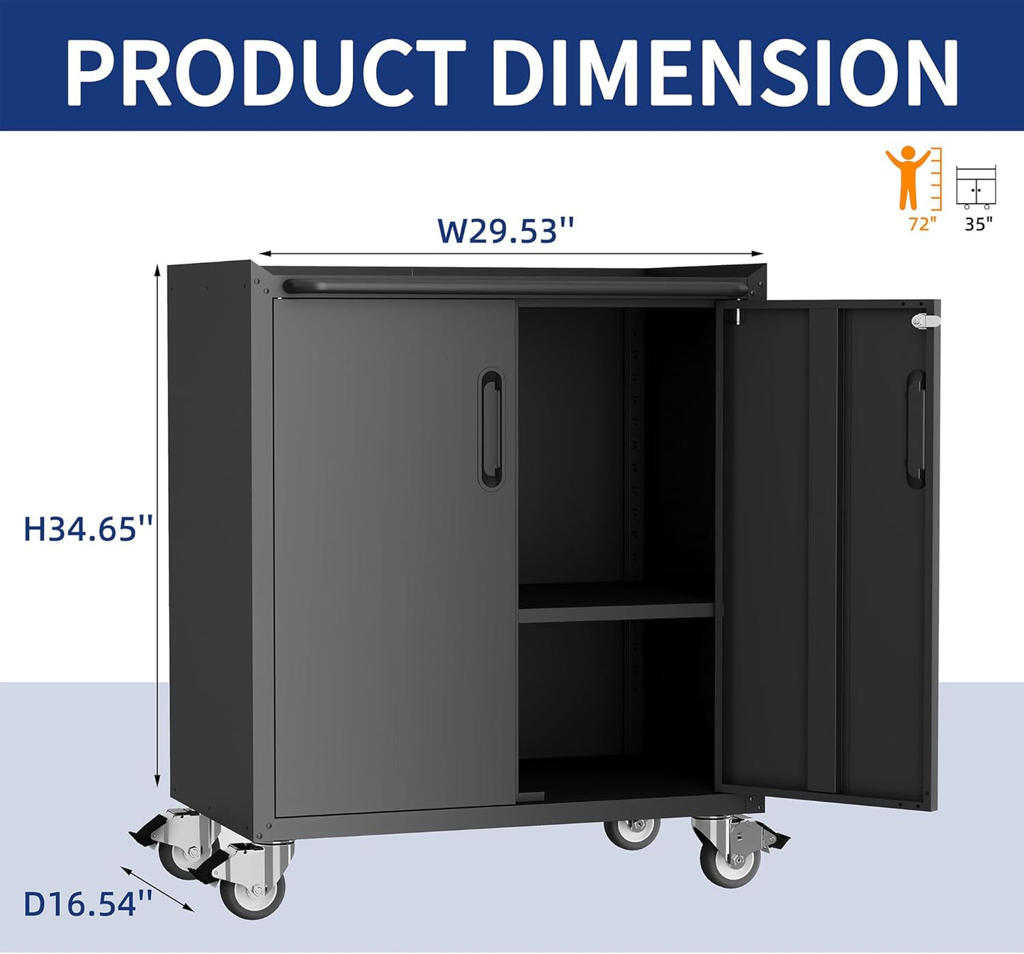 Metal Tool Cabinet,Garage Storage Cabinet System,Wall Cabinet & Locking Rolling Tool Cabinet with Doors and Adjustable Shelves,Steel Tool Cabinets for Home,Office (2 Pcs-StyleB, Black)