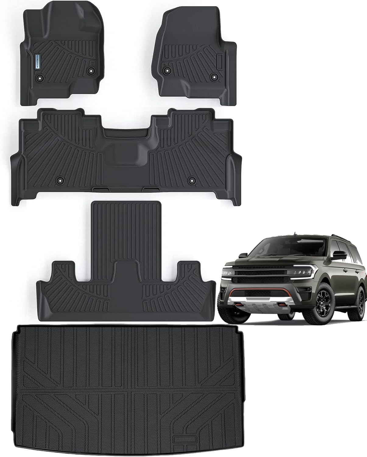 Floor Mats for Ford Expedition MAX 2018-2024 (Only Fit 7 Seats) (2 Row Bucket Seat) with Trunk mat,TPE All Weather Protection 3 Rows Car Floor Liners with Cargo Liners Accessories