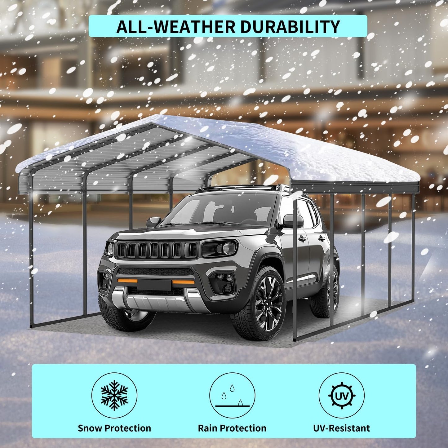 12x20 FT Metal Carport, Heavy Duty Car Port Canopy with Galvanized Steel Roof & Frame, Large Metal Carport Kit, Steel Car Shelter, Outdoor Car Garage for Car, Boat, Truck, Black