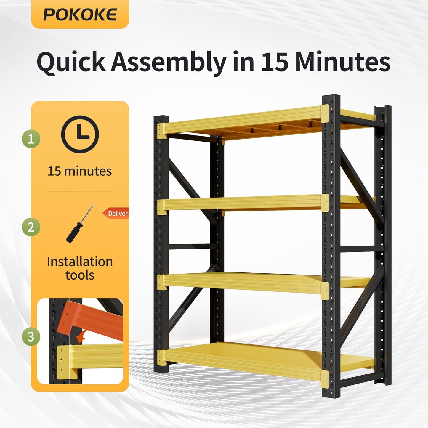 Garage Shelving Unit, 4 Tier Heavy Duty Racks, Easy Assembly, Metal Racks with Adjustable Shelves, 3000 LBS Load Capacity,for Warehouse,Basement (Black&Yellow, 19.7" D x 47.2" W x 78.7" H)