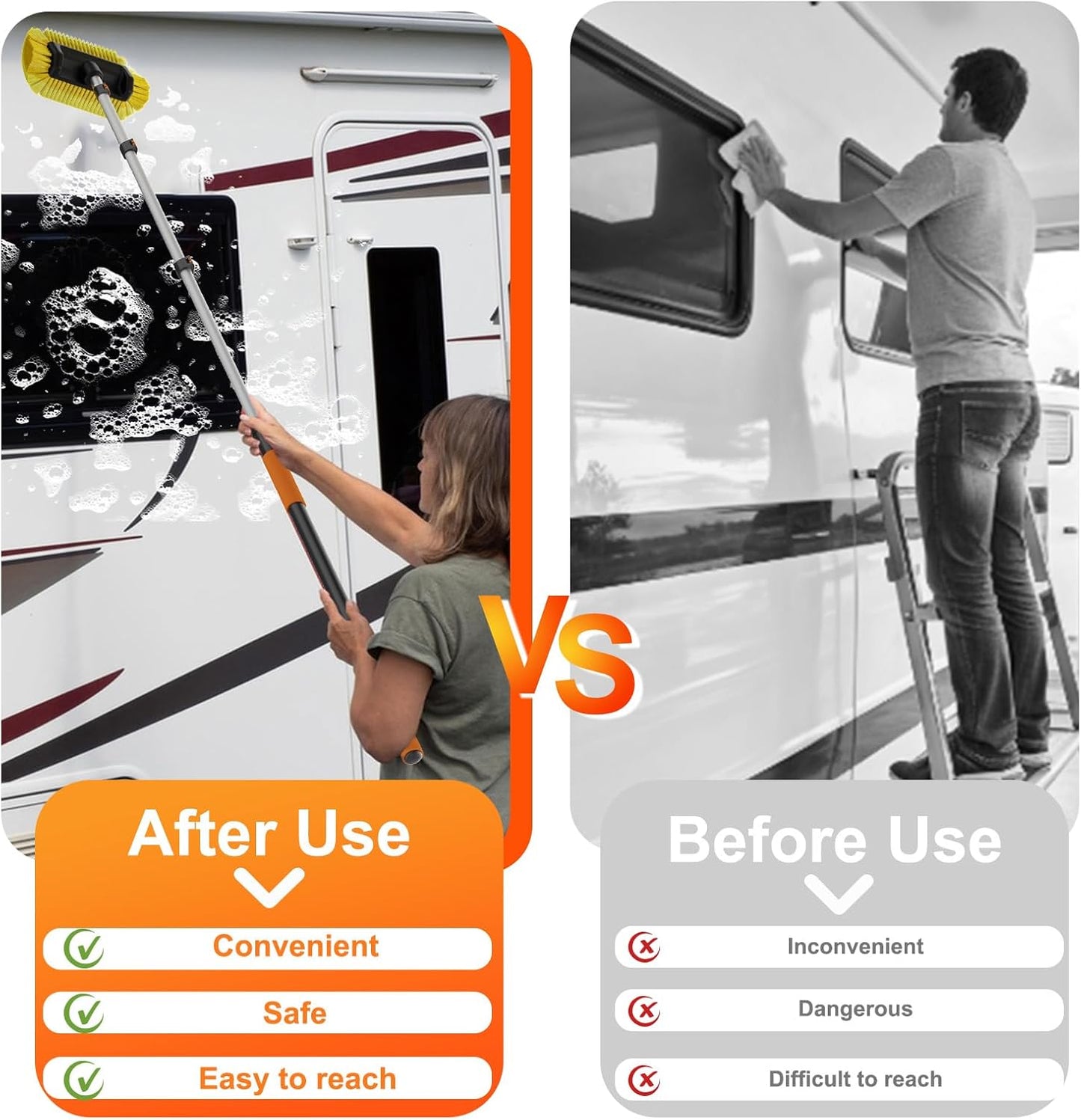 16FT Car Wash Brush with Long Handle, Car Cleaning Brush with 12 Inch Soft Bristle, Solar Panels Cleaner with Telescoping Pole for RV, Truck, Boat, House Siding