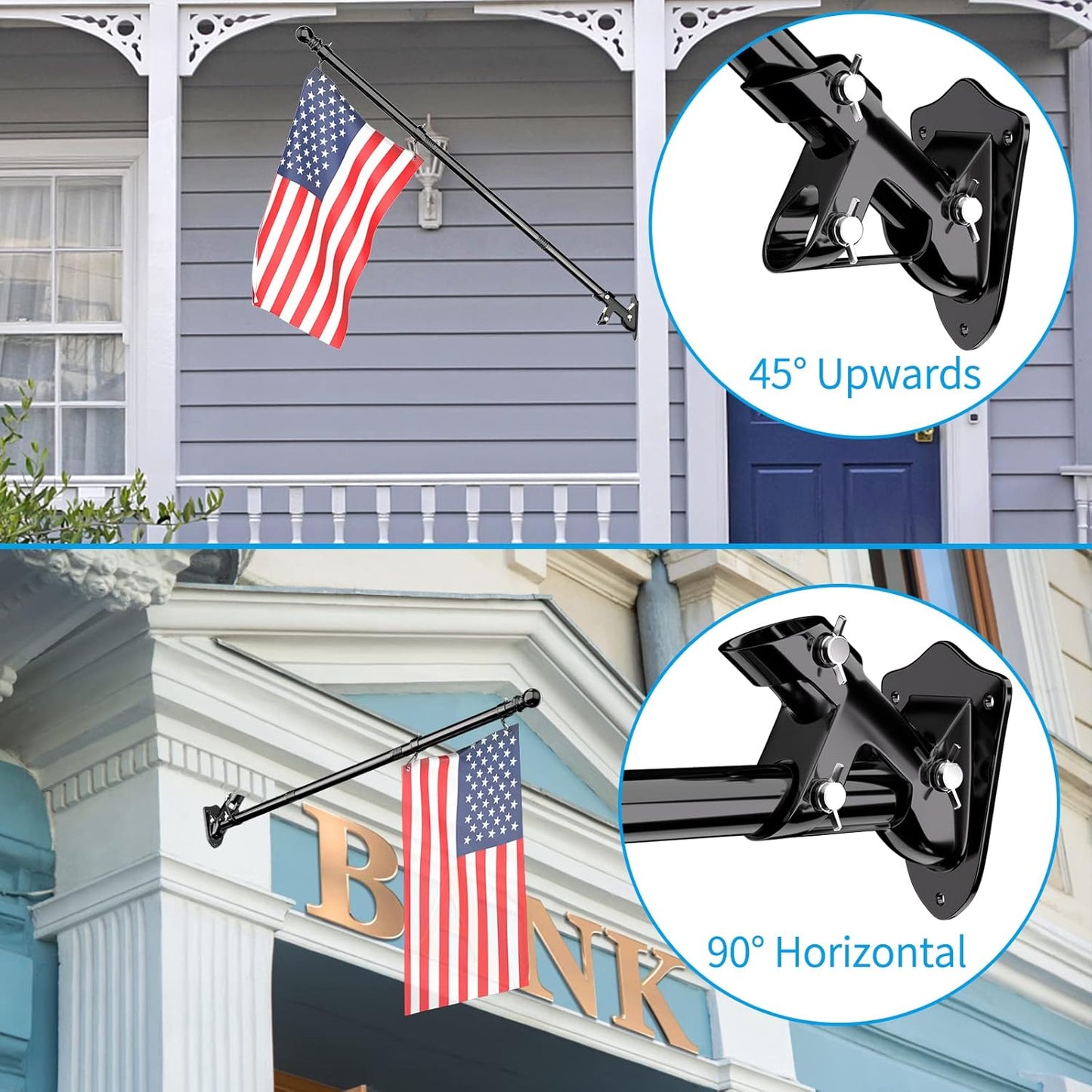 ZMTECH Flag Pole - Upgraded Bracket, (2 Packs) 6 FT Stainless Steel Flag Poles for Outside House, Residential or Commerical, Tangle Free Flag Pole Kit for American Flag (Without Flag, Black)