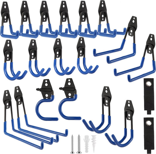 Garage Hook Heavy Duty Wall Storage Hangers, 20 Pack Garage Storage Hooks Steel Tool Blue for Ladders, Ropes, Garden Tools