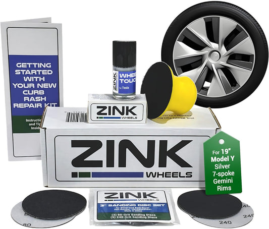Premium Tesla Wheel Curb Rash Repair Kit for Model Y 19-inch Silver Gemini Rims - DIY Kit with Color-matched Touch Up Paint - Made in USA