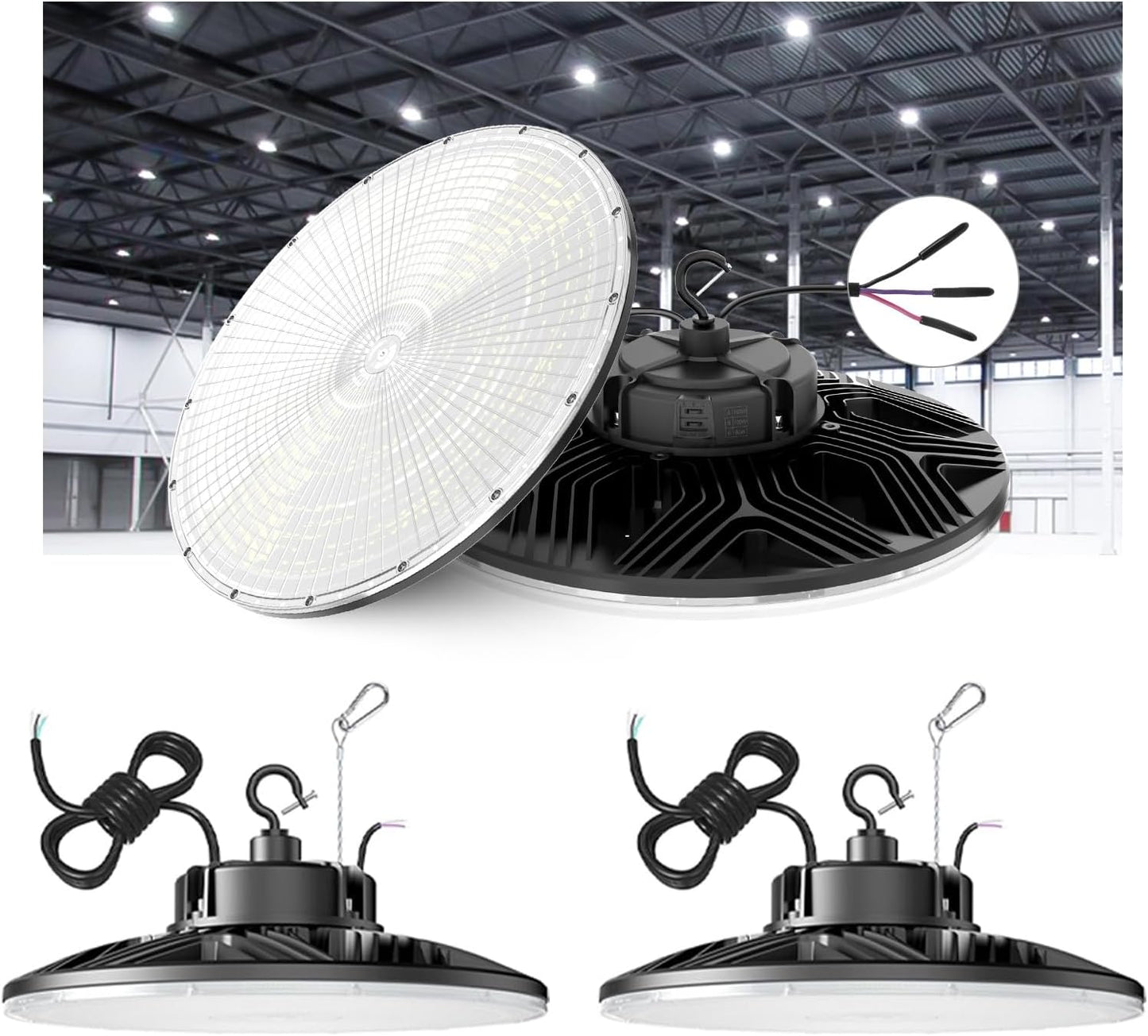 UFO LED High Bay Light, 150W/100W/80W Adjustable, 3000K/4000K/5000K, UL & DLC Listed 21000LM 0-10V Dimmable IP65 Waterproof High Bay Lights AC100-277V for Warehouse Factory(3 Pack)