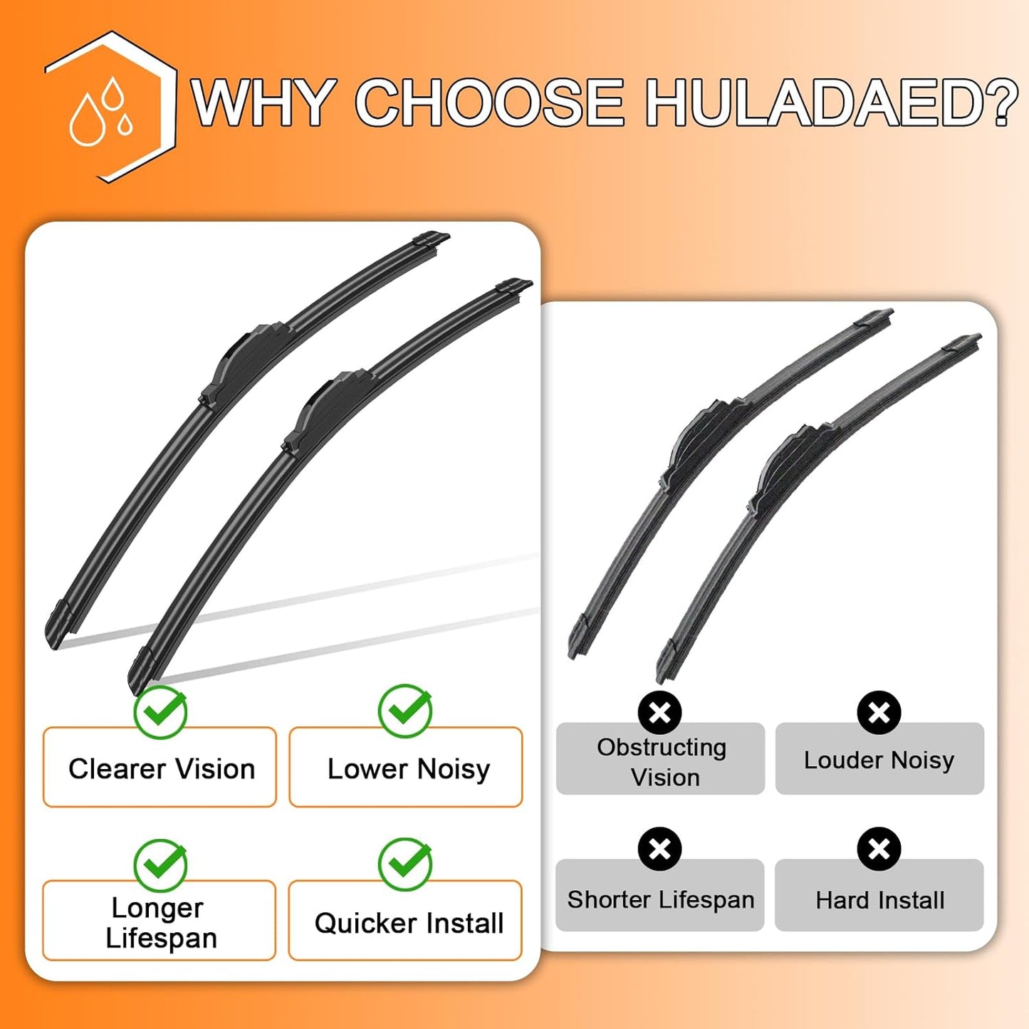 HULADAED® 26'' 19'' 11'' Windshield Wipers Replacement for Toyota Prius V 2017-2012,Silicone Front Rear Wiper blades for MY Car-All Weather & Quiet(3 PACK)