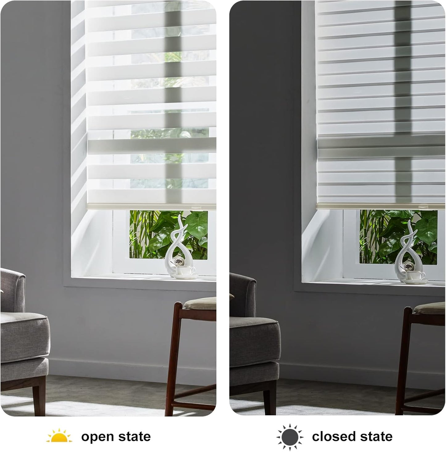 Persilux Cordless Zebra Shades (47" W X 72" H, Cream) Free-Stop Window Shades Dual Layer Light Control for Day and Night, Light Filtering Sheer Blinds for Windows, Easy to Install