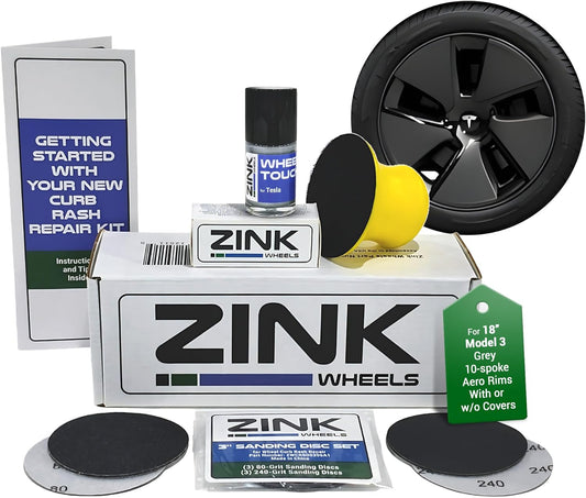 Premium Tesla Wheel Curb Rash Repair Kit for Model 3 18-inch Grey Aero Pinwheel Rims - DIY Kit with Color-matched Touch Up Paint - Made in USA