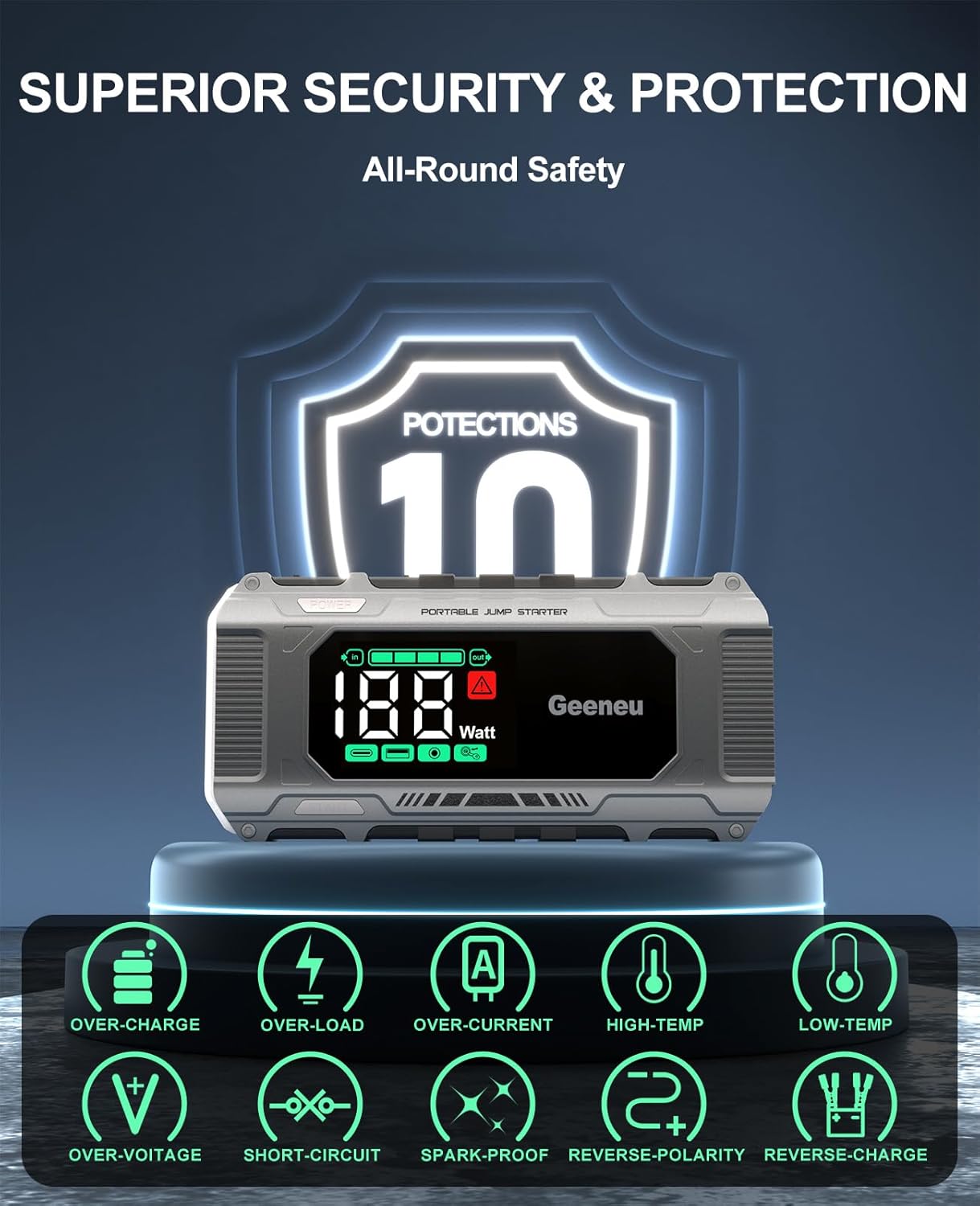 Battery Jumper Starter Portable 6000A Car Jump Starter, 12V Jump Box for Car Battery Charger Power Pack for 8.5L Gas/7L Diesel, QC 18W, Large Screen, Lights