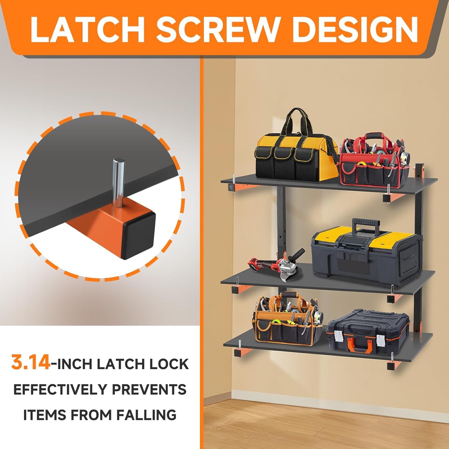 6 Pack Lumber Rack Wall Mount, Heavy Duty Wood Storage Racks, 9-Level System Organizer Shelving, 1080 LBS Capacity Hanging Garage Shelves, Orange Brackets Utility Metal Shelf for Indoor and Outdoor