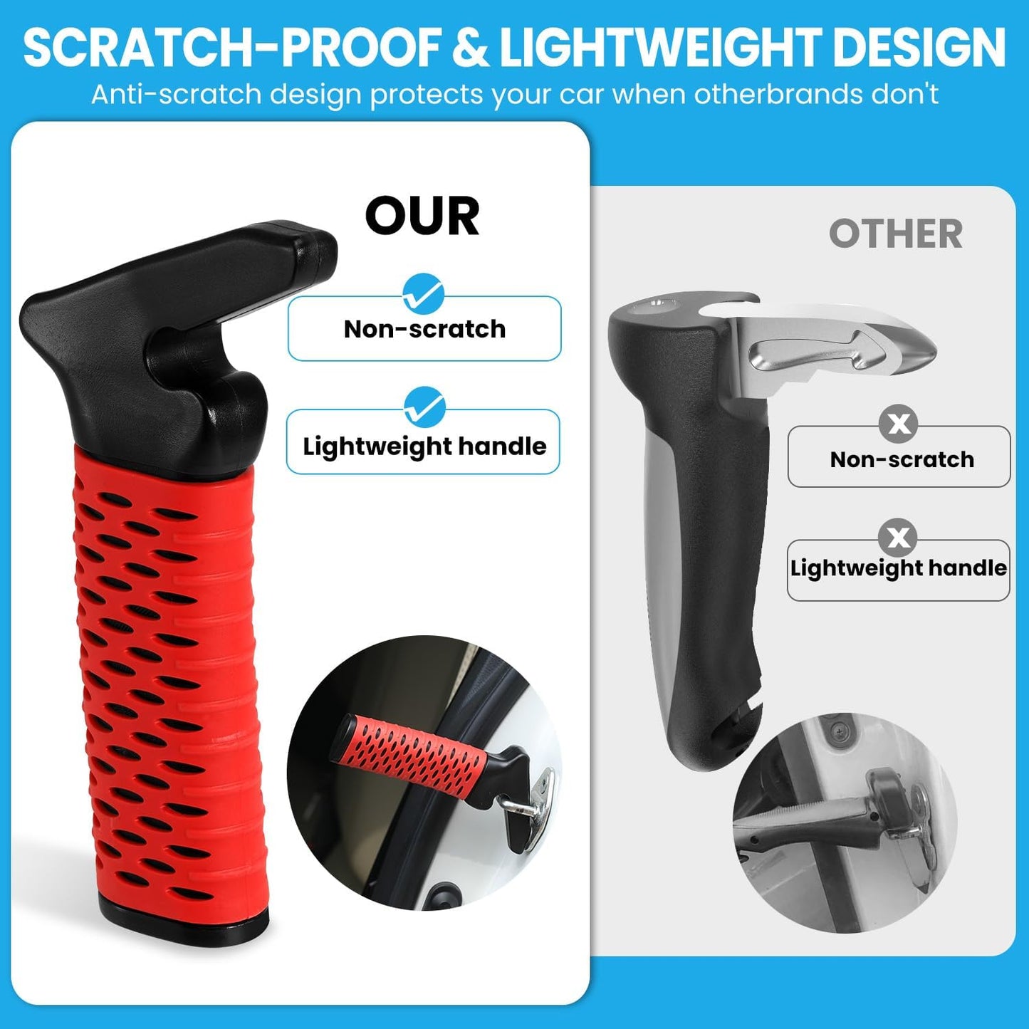 Car Door Handle for Elderly, Car Handle Assist Support, Portable Elderly Assistance Mobility Aids Auto Grab Cane with Strap for Seniors and Handicapped Getting Out of Car, Red, 2 Pack