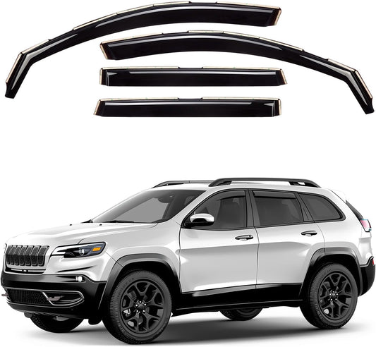Window Deflectors Smoke Tinted In-Channel Side Window Vent Visor Deflectors Rain Guards Compatible with Cherokee 2014-2023 4pcs. -GW0098