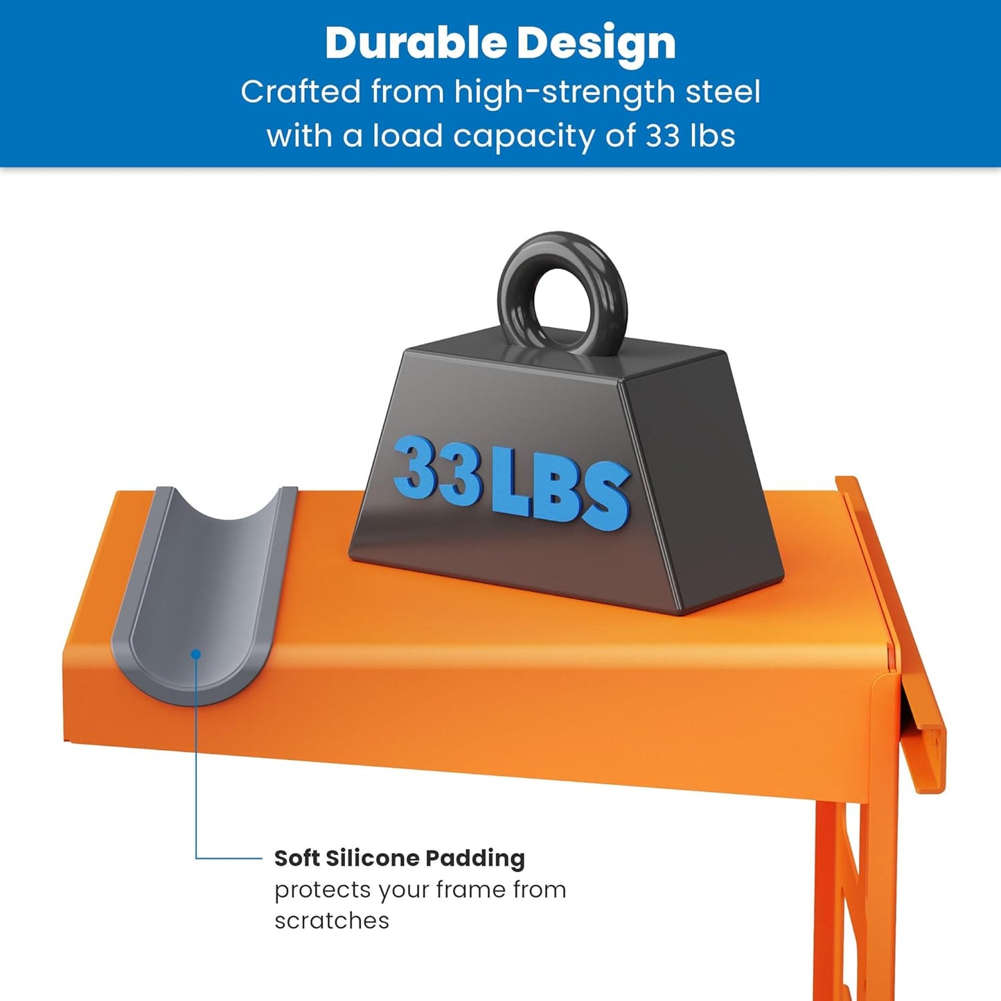 Mount-It! Bike Wall Mount Rack with Shelf and Hooks, Horizontal Indoor Bike Rack Garage Home, Space Saving Wall Mounted Hanger for a single Road, Mountain or other Bicycle with Extra Storage, Orange