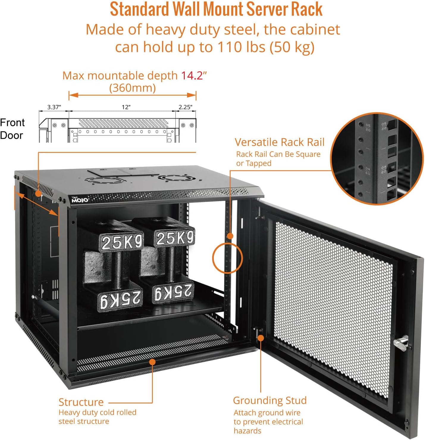 Tecmojo 9U Wall Mount Rack Network Cabinet for 19" IT Equipment,with Lockable Mesh Door and Side Panels,Cooling Fan,17.7inch Depth,Black