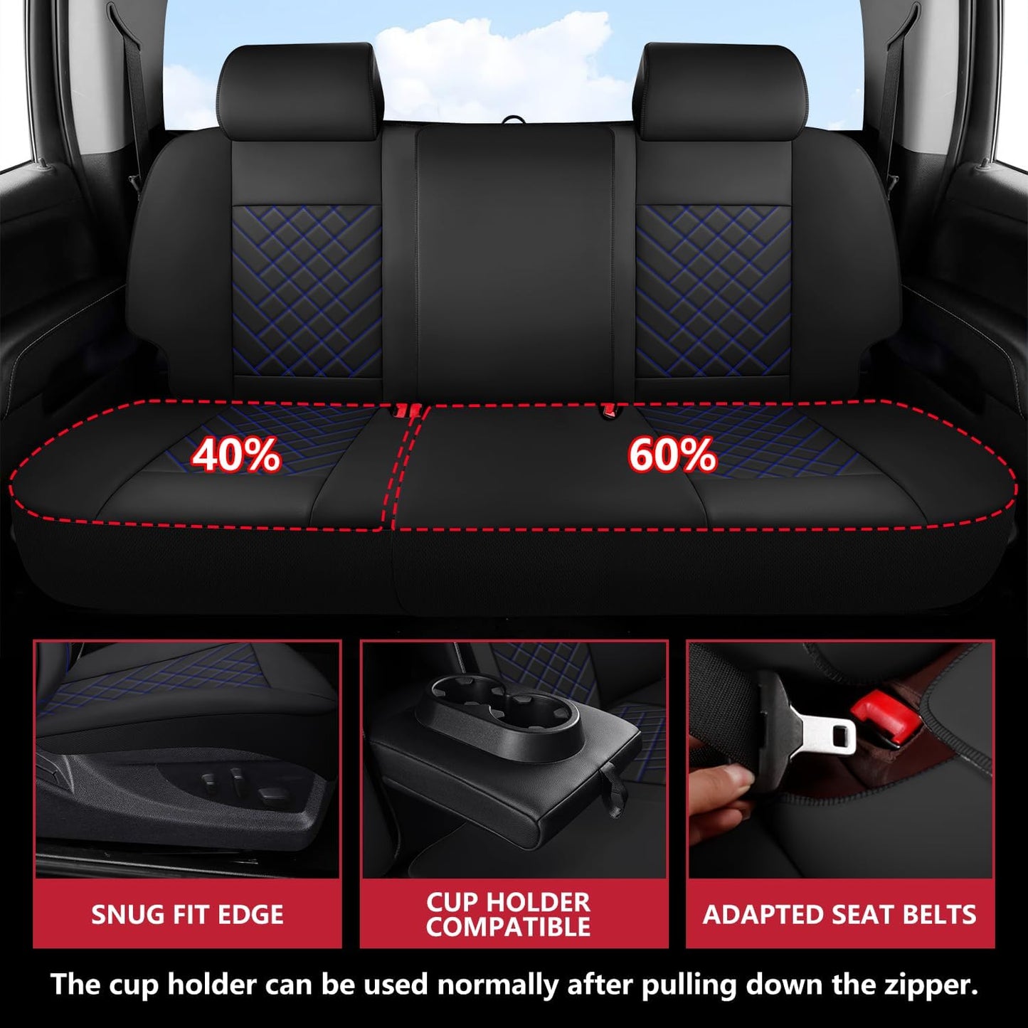 Chevy Chevrolet Silverado GMC Sierra Car Seat Covers Fit 2007-2023 2024 2025 1500/2500HD/3500HD (Black & Blue, Full Set)