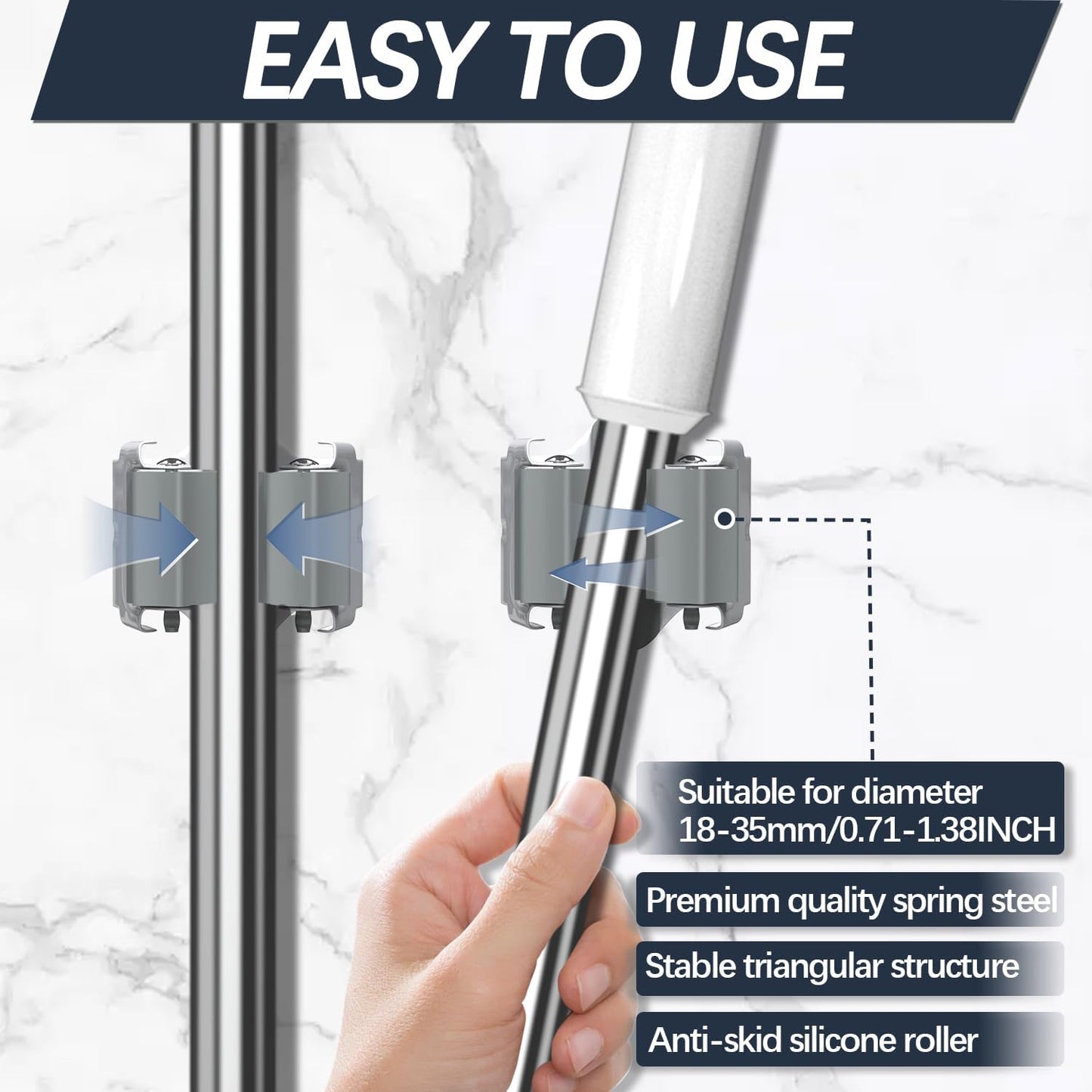 3-H 4 Pack Mop and Broom Holder Big Size Hanging 1 KG Extra,Broom Hanger Wall Mount for Hanging and Organizing Shove Rake Yard Tools in Shed Kitchen Laundry Room Bathroom Garden(grey)