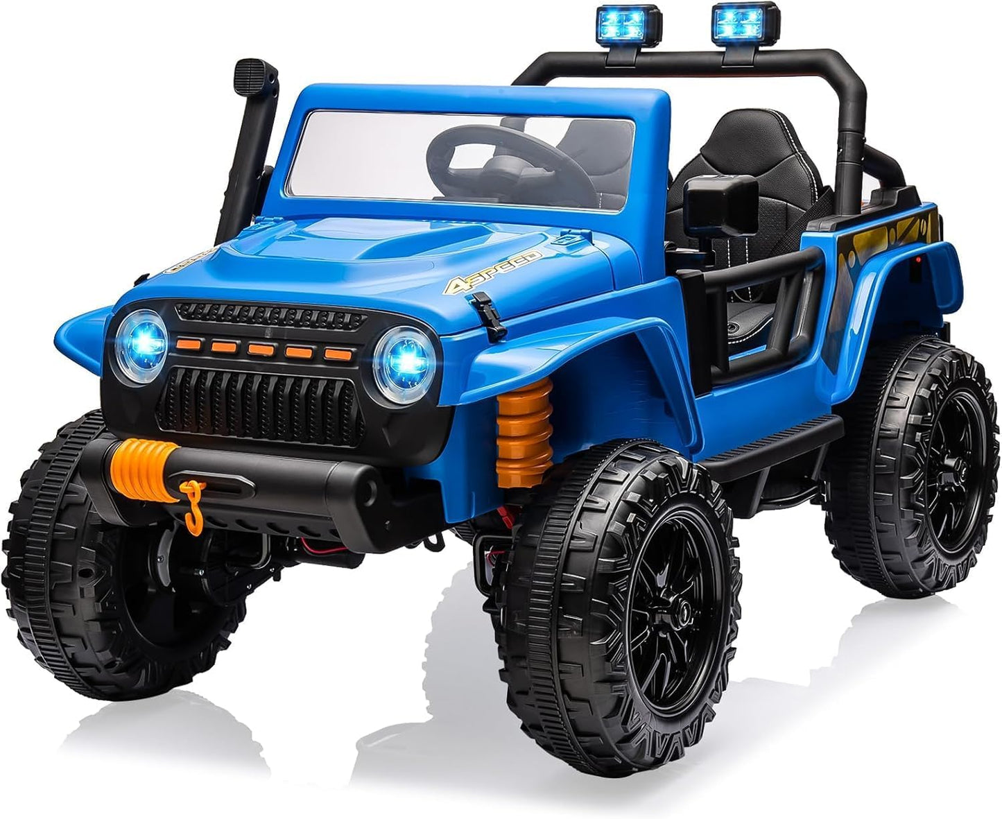 Hetoy 24V 2 Seater Ride On Car for Kids, Electric Truck with Remote Control, Ride on Truck w/ 4-Wheeler Suspension, 4x55W Powerful Engine, 4WD Battery Powered, LED Lights, Soft Braking(Blue)