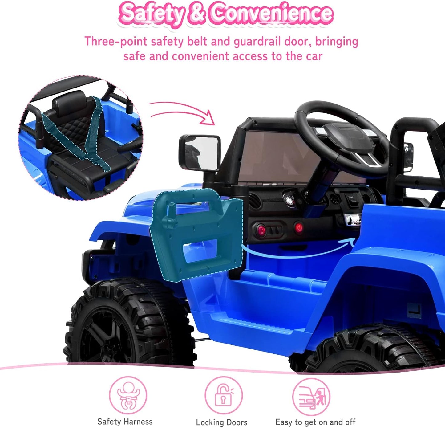 JOYMOR Ride on Truck with Remote Control, 4 Wheels 12V Battery Powered Kids Car, with LED Headlight/Horn Button/ MP3 Player/USB Port/Forward Backward/Kids Girl Boy (Blue)