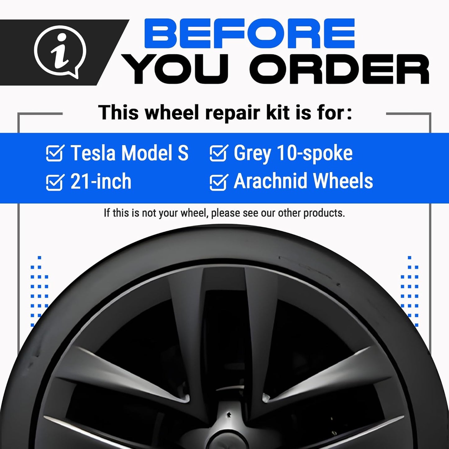 Premium Tesla Wheel Curb Rash Repair Kit for Model S 21-inch Grey Arachnid Rims - DIY Kit with Color-matched Touch Up Paint - Made in USA