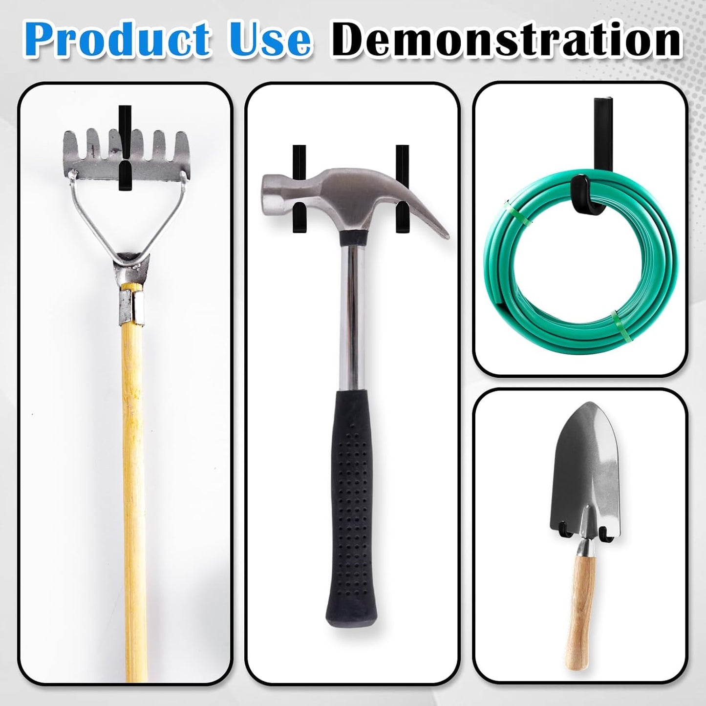 8 Pcs J Tool Hooks Plastic Multi Purpose Shed Organizer Accessories for Wall Black Shed Hanger Storage for Garage Hanging Shovel Rake Sports Equipment