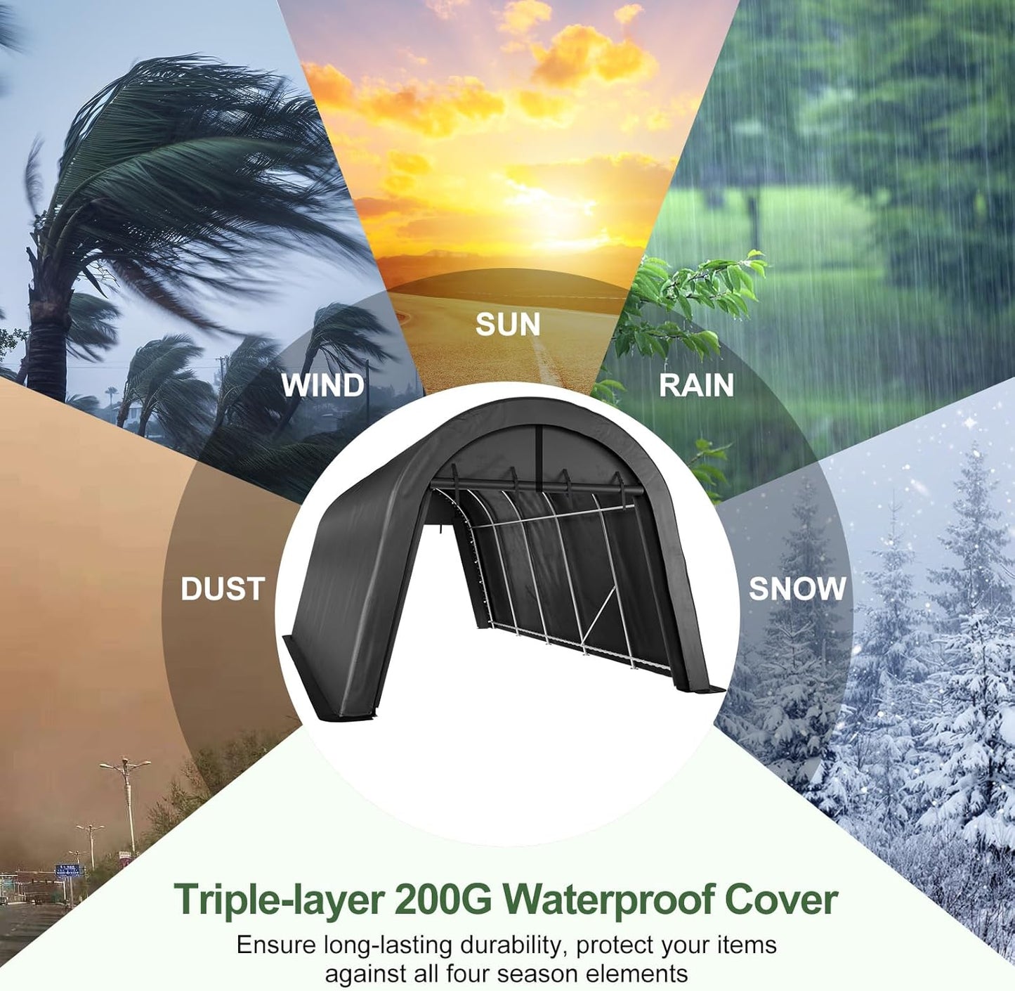 Portable Garage, Carport Canopy 12x20 FT Heavy Duty Car Port with Reinforced All-Steel Frame, Car Tent Garage with Zipper Doors for Outdoor Waterproof and UV Resistant Anti-Snow All Covered Carports