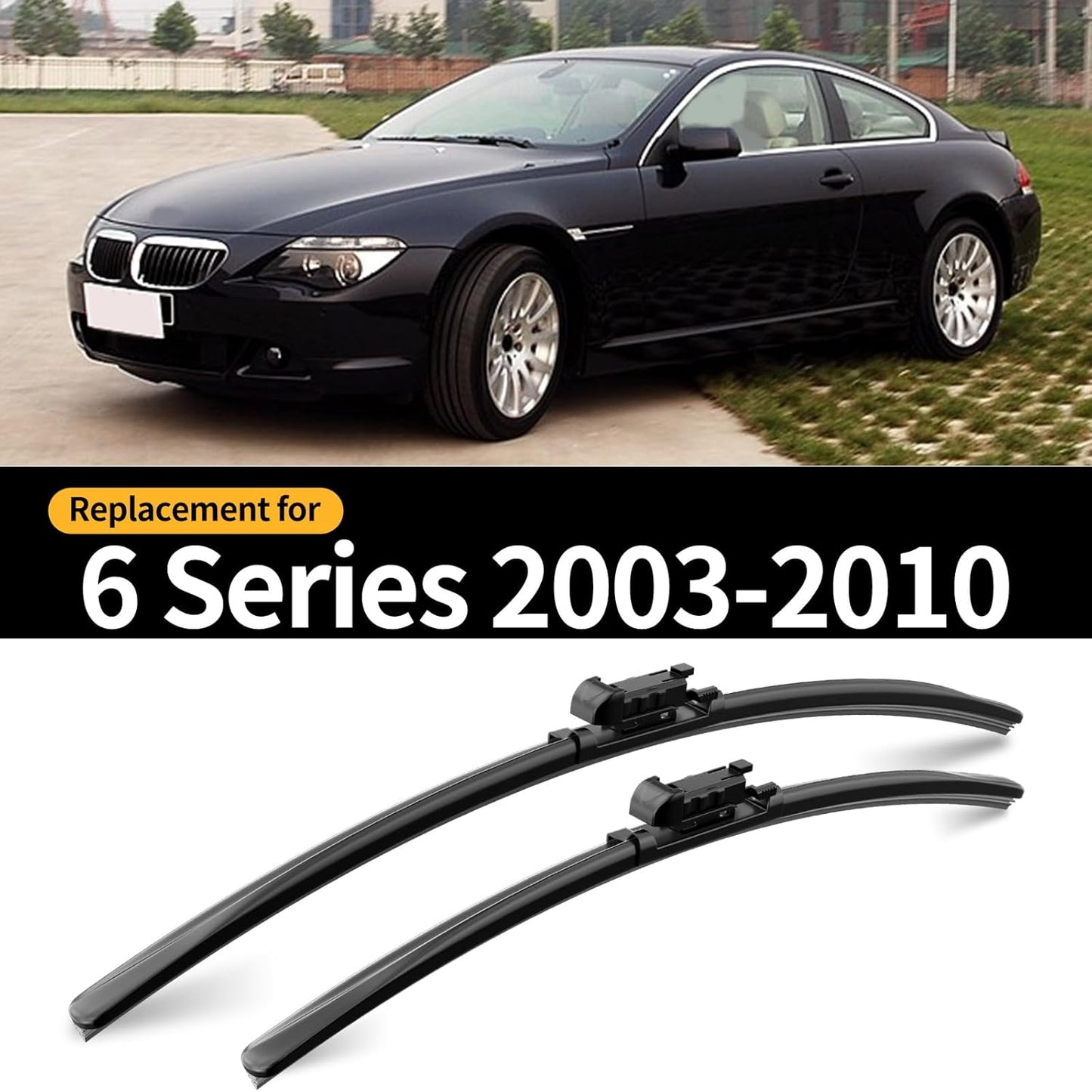 Front Windshield Wipers, 2-Piece Set for BMW 6 Series 645Ci 650i 2003 2004 2005 2006 2007 2008 2009 2010 - Automotive Replacement Front Wiper Blades for Car Window