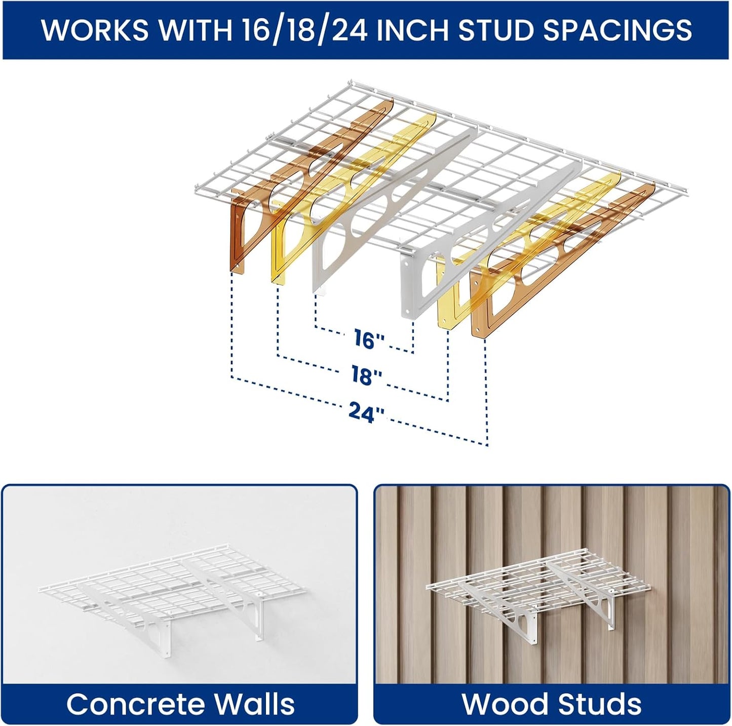 FLEXIMOUNTS 2-Pack 2x6ft Garage Shelving with Hooks, 24-inch-by-72-inch Wall Shelf Garage Storage Racks Floating Shelves, White