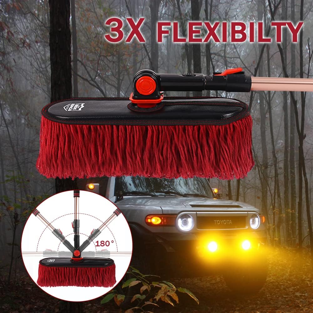 Car Duster Exterior Scratch Free,Car Dust Brush with Extendable Telescoping Handle to Remove Dust Pollen,Duster for Car,Truck,RV and Motorcycle,Large Auto Mop Duster Head, Wax Cotton Hair