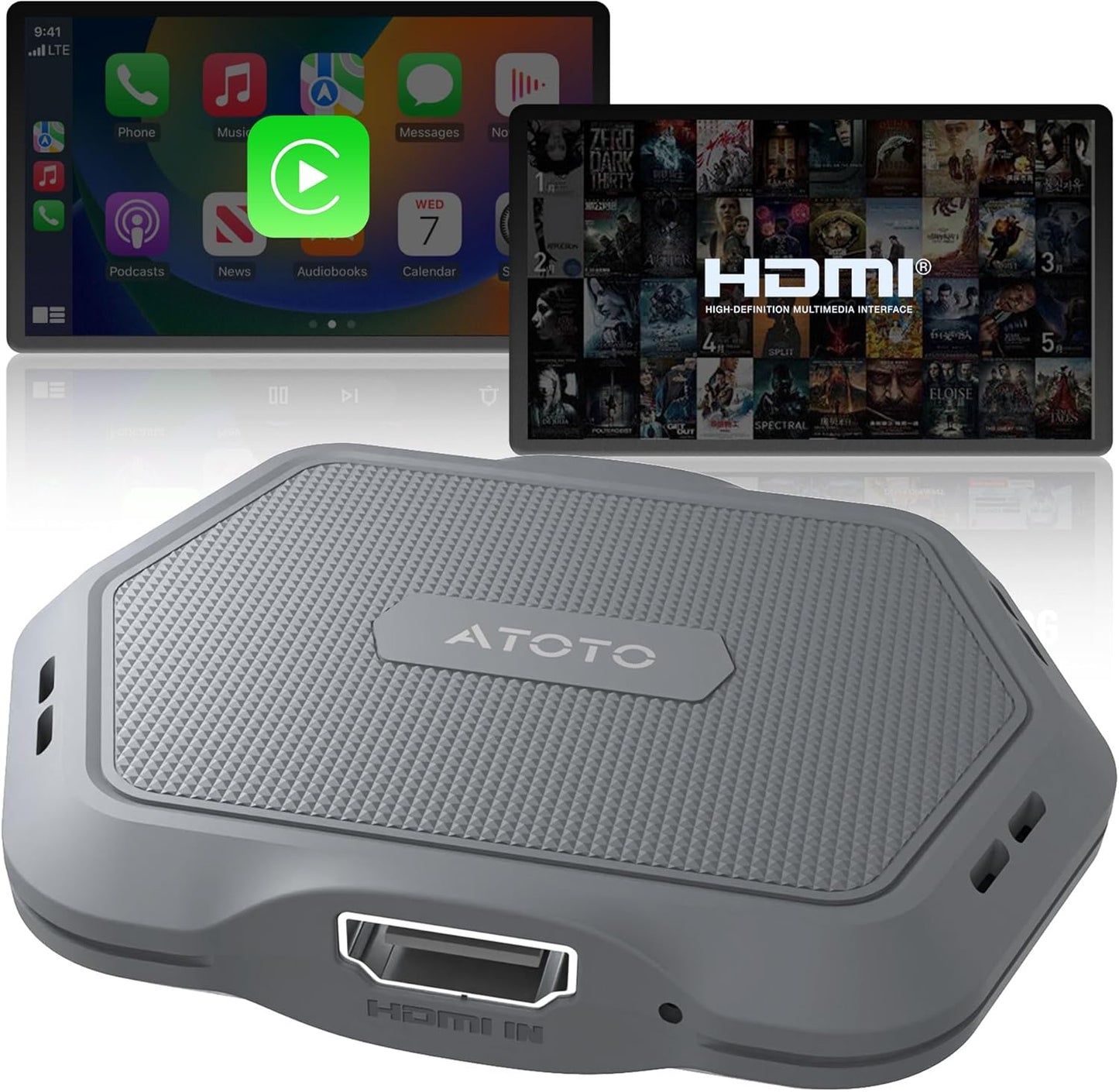 AD1 Wireless Carplay Adapter with HDMI, 2 in 1 Upgraded Dongle for Wired CarPlay Cars, Plug & Play HDMI Multimedia Hub for TV Box/Game Console/DVD/Blu-ray, Bluetooth 5.2, OTA Updates