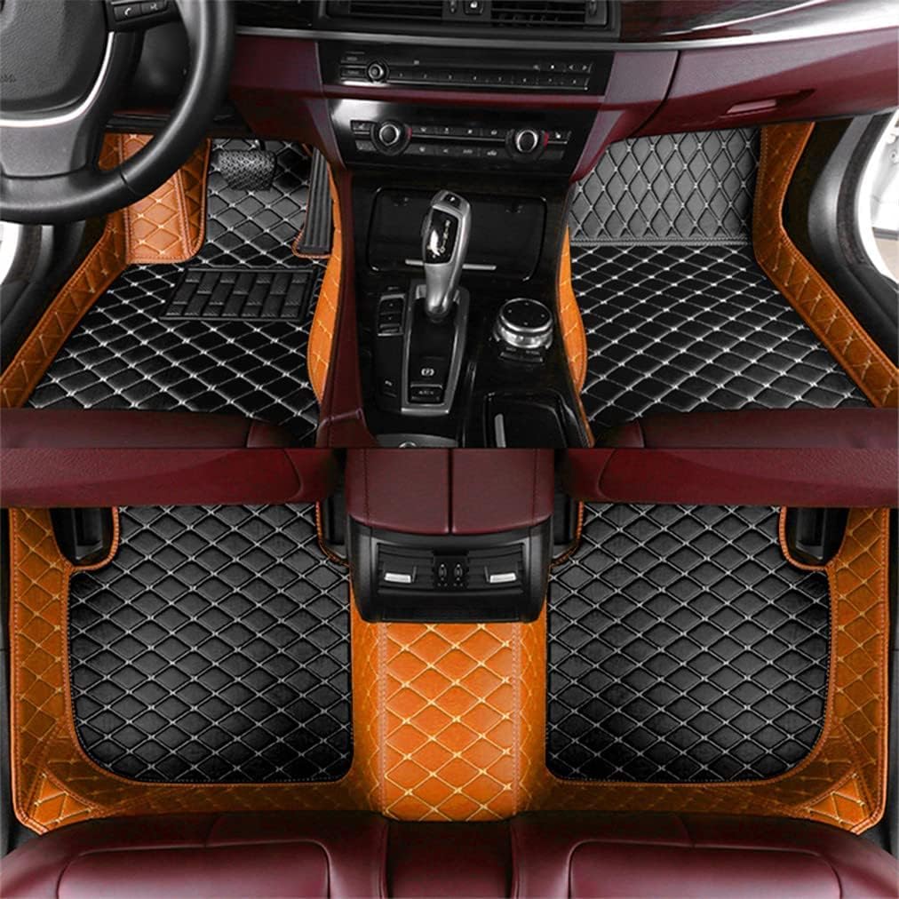Add Personal Touch to Your Vehicle with IMEISH Customizable Logo Text Car Mats for 99% of vehiclesPads Protection Non-Slip Leather Floor Liners (Orange and Black Beige)