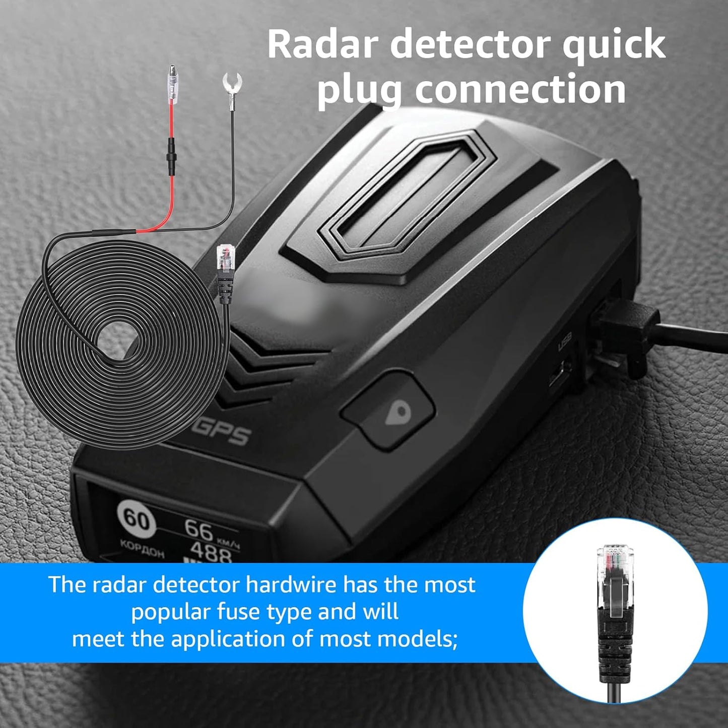 Radar Detector Hardwire Kit,Compatible with Escort Valentine One Uniden Beltronics Cobra,with RJ-11 Telephone Style Jack Direct Wire Wiring Kit Multiple Fuse Sizes Power Cord Cable