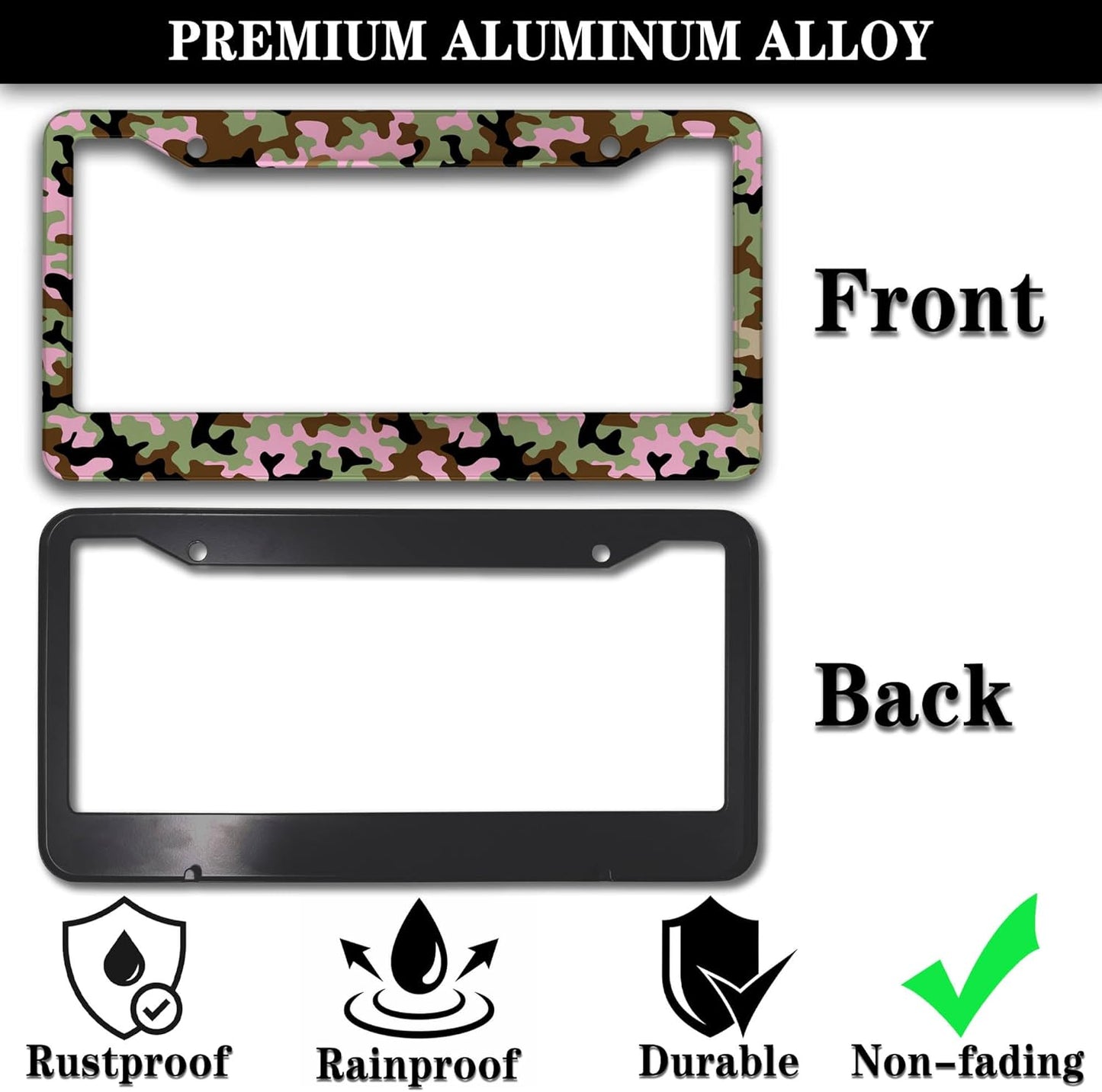 License Plate Protector Multicolor License Plate Frames Pink Camouflage Camo Aluminum Metal Car Accessory 2 Pack with Screw Covers Set