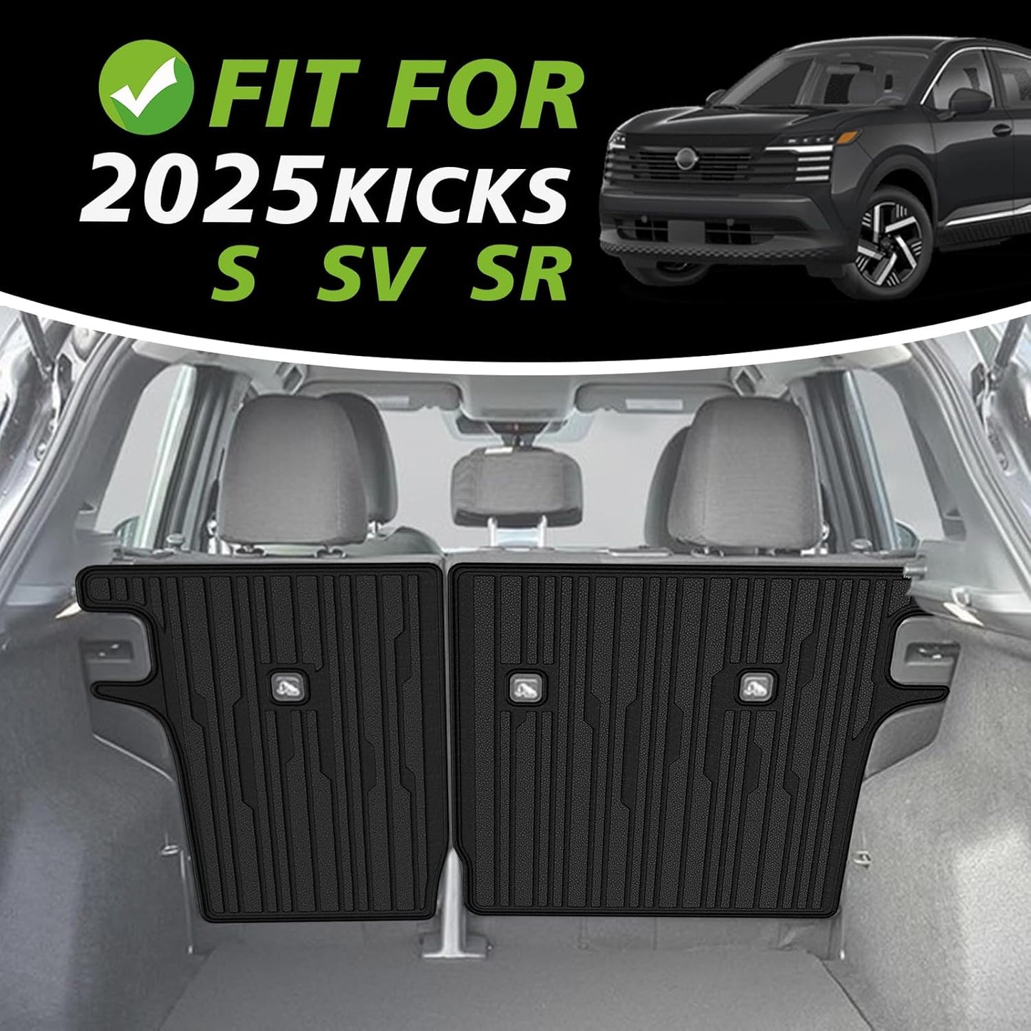 TripleAliners Backrest Mats All Weather Liners Compatible with 2025 Nissan Kicks Interior Accessories TPE Second Row Seats Back Cover Custom Fit Protection Car Liner
