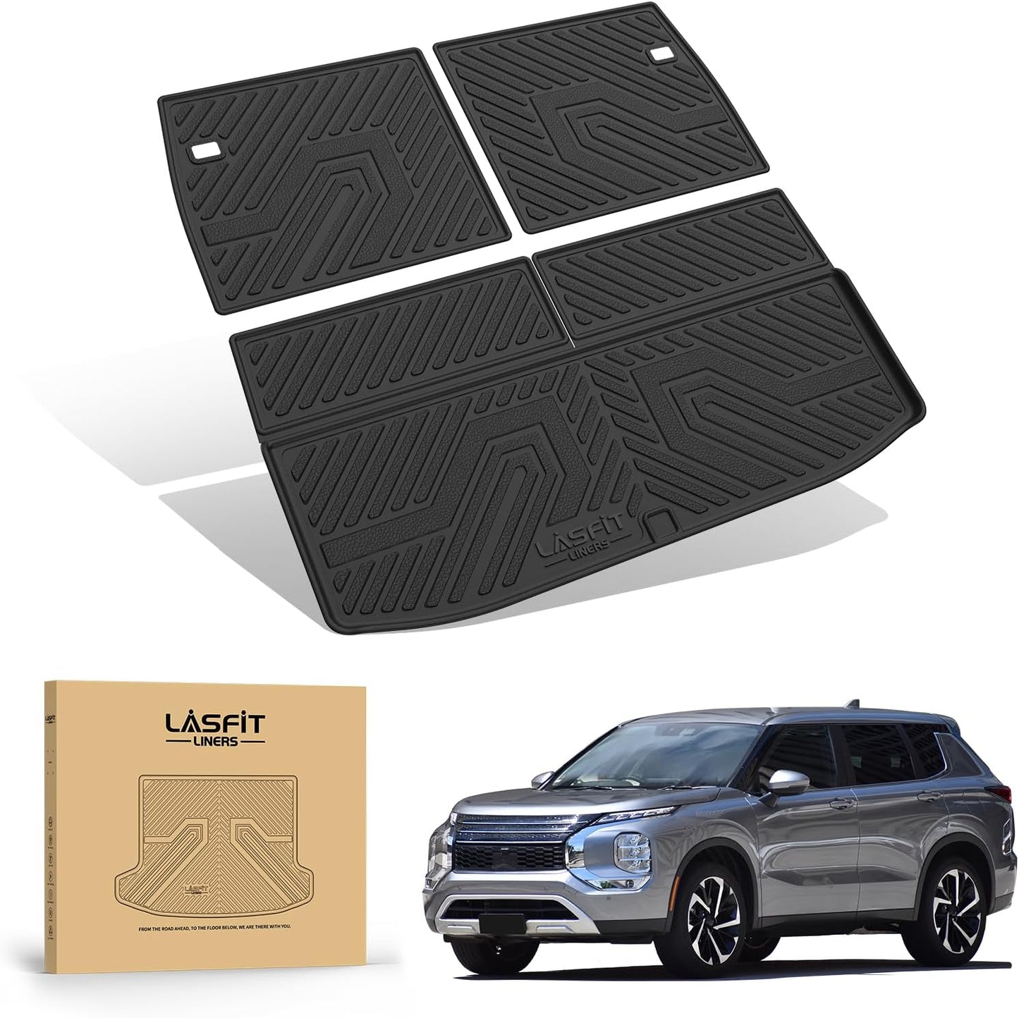 LASFIT Backrest & Cargo Mat for Mitsubishi Outlander 2022-2025 (Not Fit PHEV or Sport Models), Custom Fit All-Weather TPE Rubber Trunk Mat for Mitsubishi Accessories, Waterproof, Easy to Clean, Black