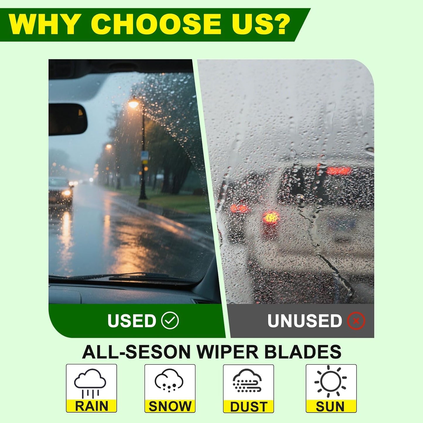 QUALITY 26in + 17in Premium All-Season Windshield Wiper Blades for Original Equipment Replacement(Set of 2)