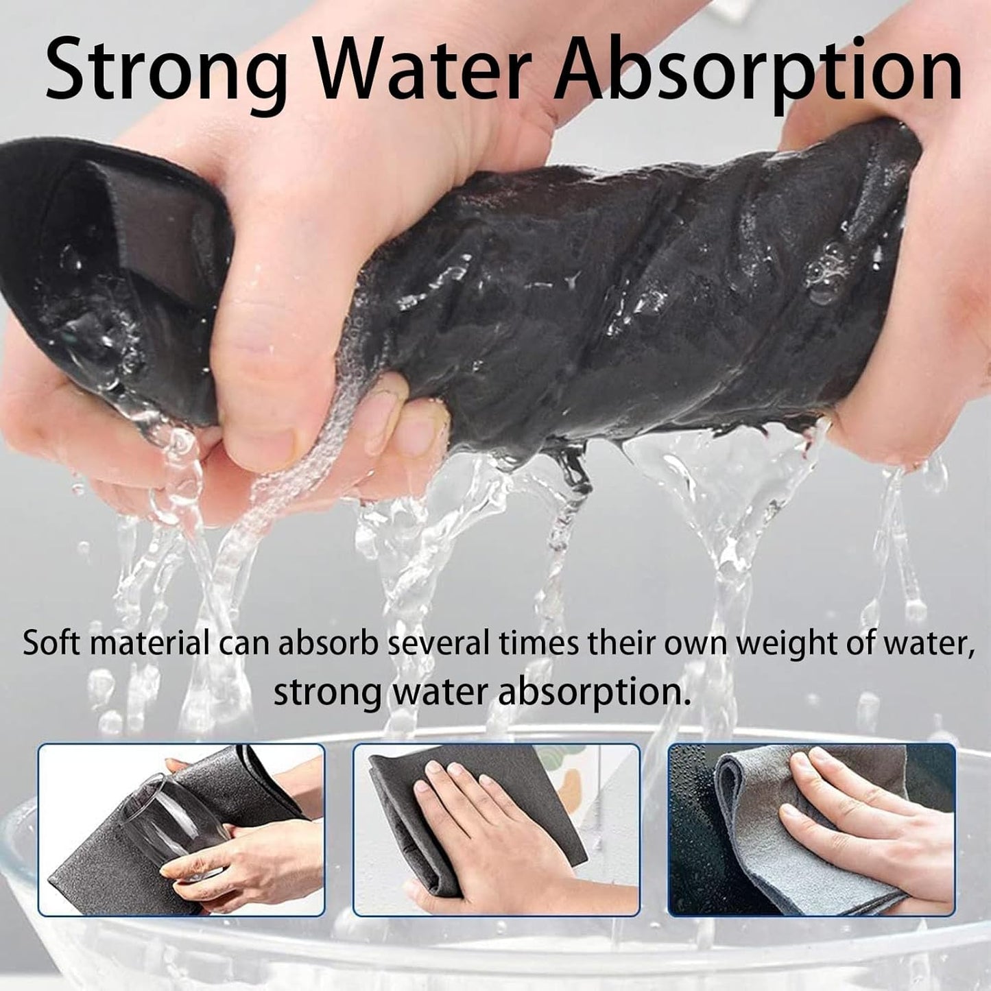 FETNHU Non-Woven - Super Absorbent 11.8" x 11.8" Lint-Free Cleaner, Reusable Thickened Magic Cleaning Cloth, Multipurpose Magic Cloths for Cleaning Glass, Cars, Kitchen, Window, Mirrors (30PCS-Black)