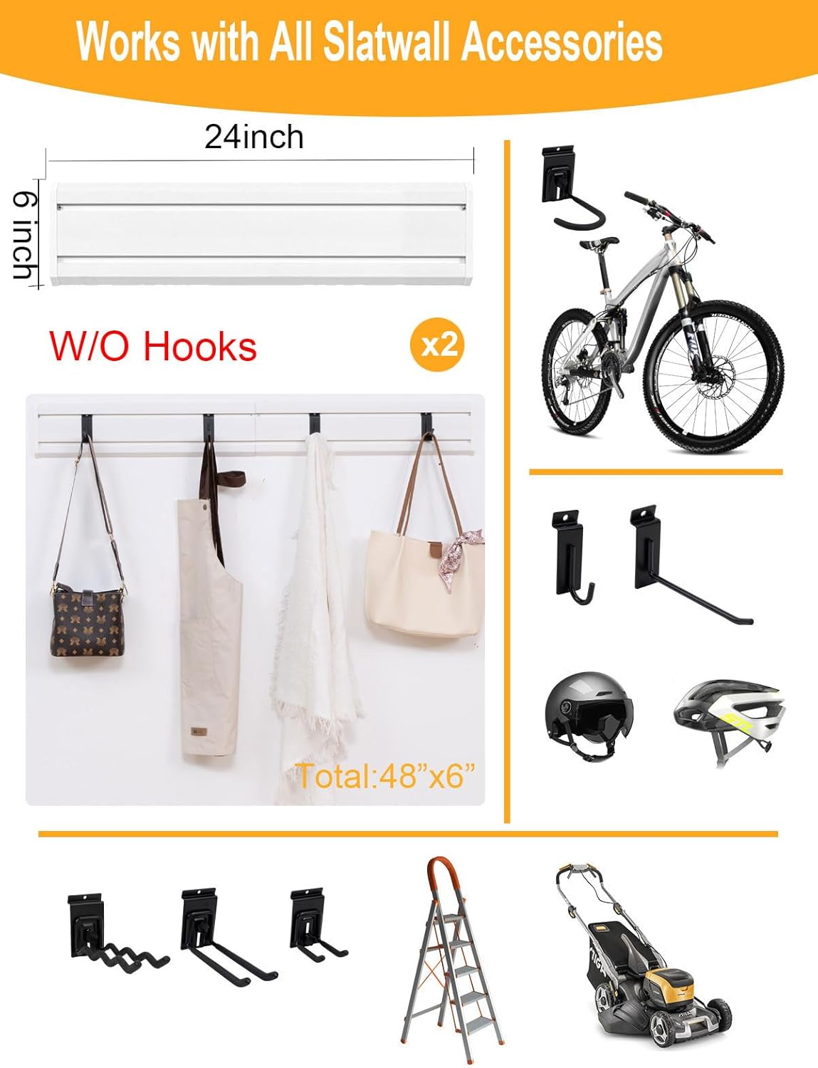 Garage Tool Organizer Wall Mount Slat Wall Paneling Yard Tool Storage for Garage, Bike Storage Rack