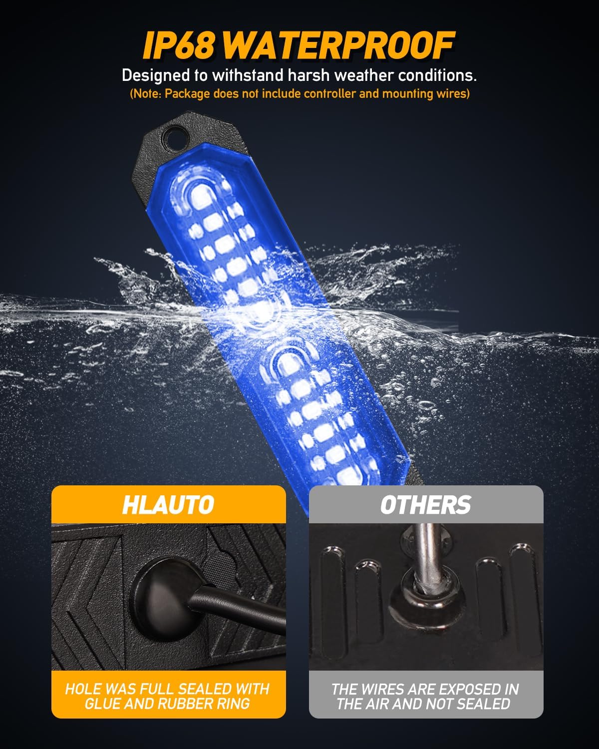 HLauto 1200T Emergency Strobe Grille Lights: 8pcs 12 LED Sync Feature Safety Warning Flashing Light, Ultra Slim Surface Mount Hazard Caution Lights for Trucks, Vehicles, Car, ATV, UTV (Blue)