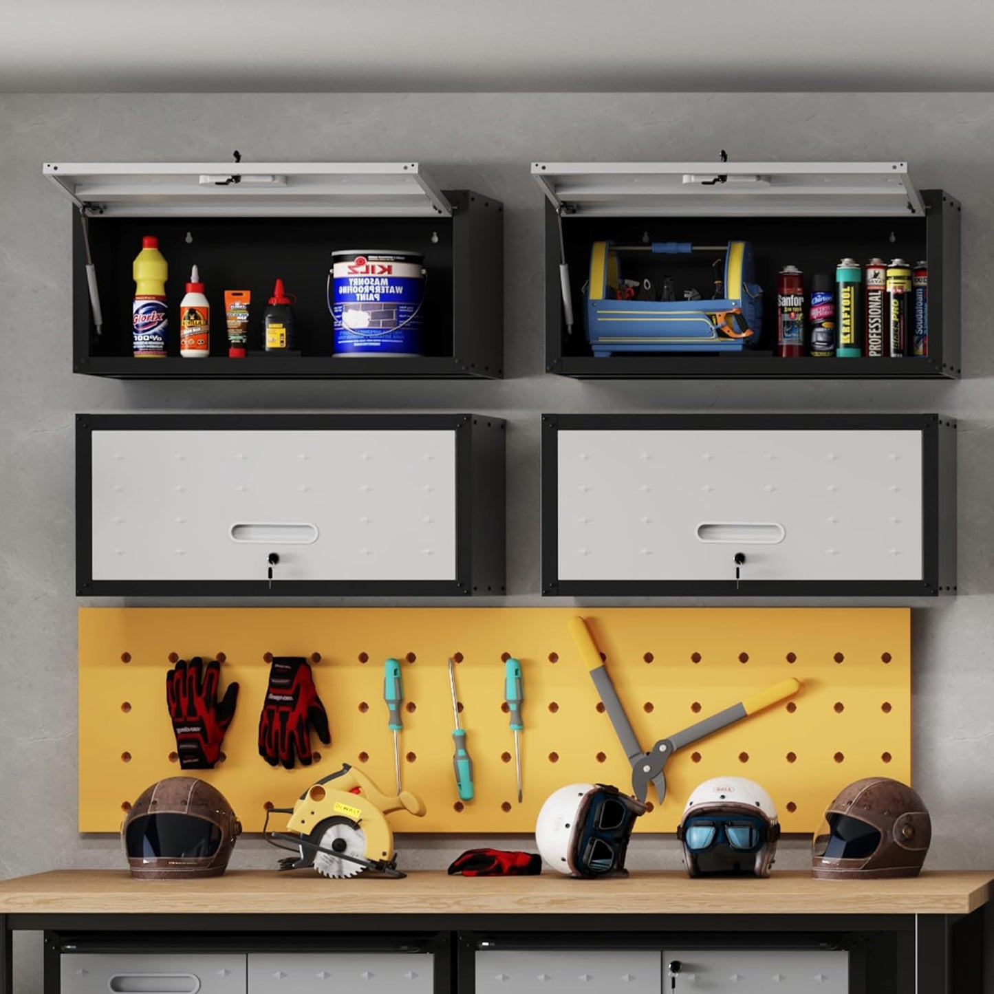 Garage Wall Cabinet,Metal Wall Cabinet with Doors and Adjustable Shelves,Steel Utility Wall Mounted Tool Cabinets for Home,Office,Kitchen,Warehouse