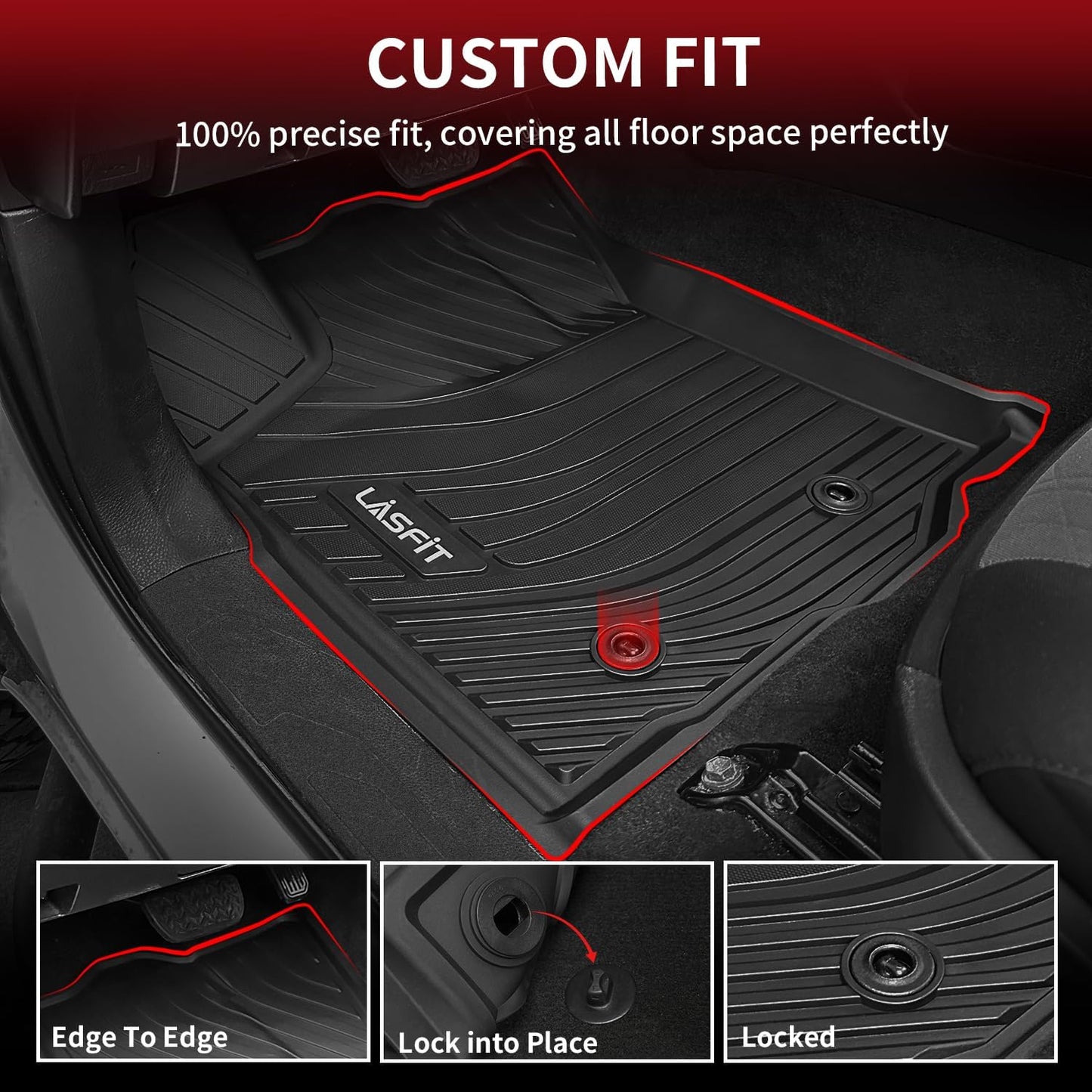LASFIT Floor Mats for Toyota Tacoma 2016-2023 All Weather TPE Custom Floor Liner for Tacoma Car Mats Front 1 Row Mats, Black