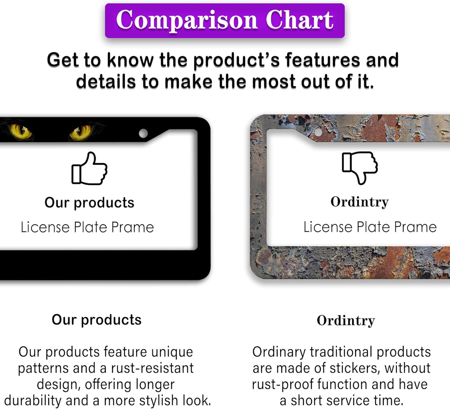 Car Plate Frame Black License Plate Frames Black Cat with Yellow Eyes Lover Universal Aluminum Car Accessory 2 Pack with Screw Covers Set