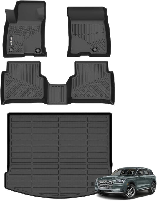 GINOWY-Floor Mats & Cargo Liner for Lincoln Corsair 2020-2024 2025 (Not for Plug-in Hybrid), TPE All Weather Corsair Car Floor Mats, Non-Slip Trunk Mat Corsair Floor Liners Accessories Black