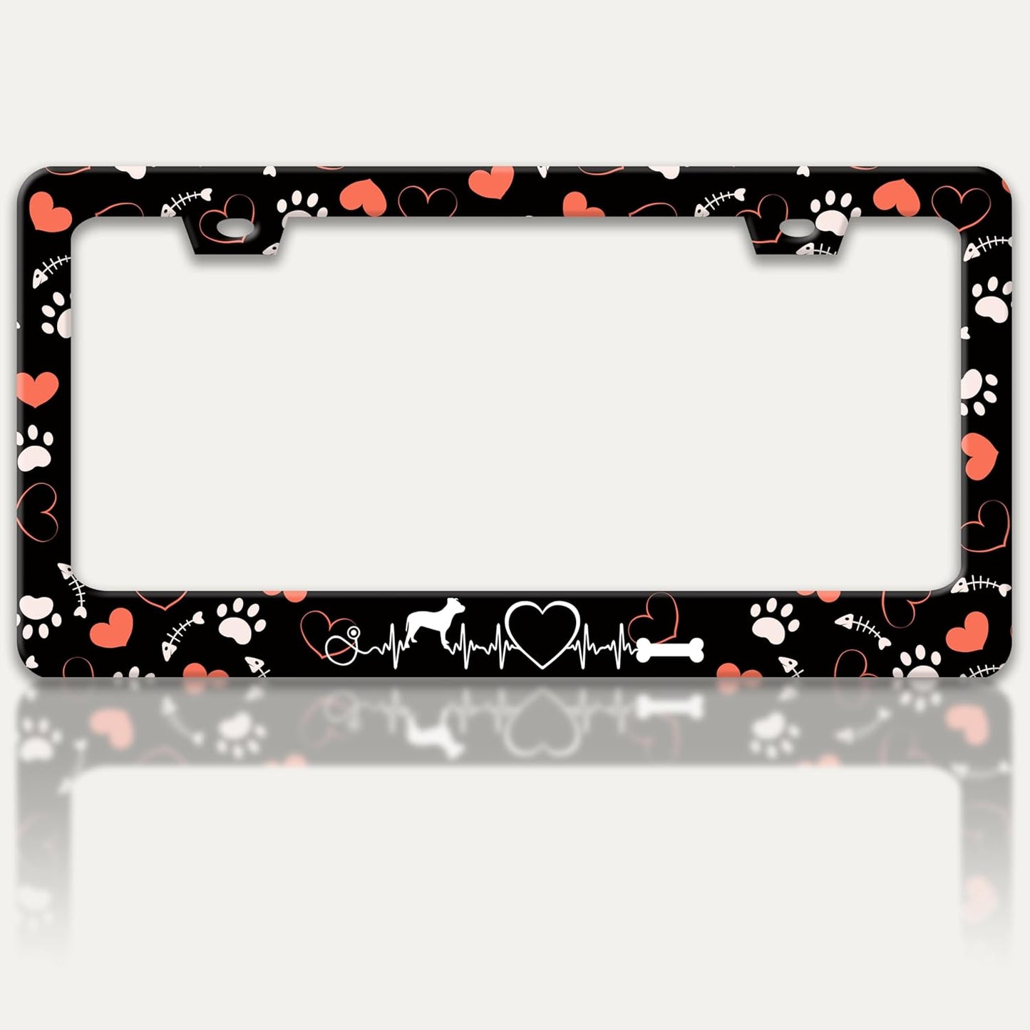 Dog Paw Prints License Plate Frame Dog Lover License Plate Holders Funny Stainless Steel Auto Accessory Bracket 2 Hole with Screws Universal Us Car License Plate Frames 6x12 Inch for Women Men