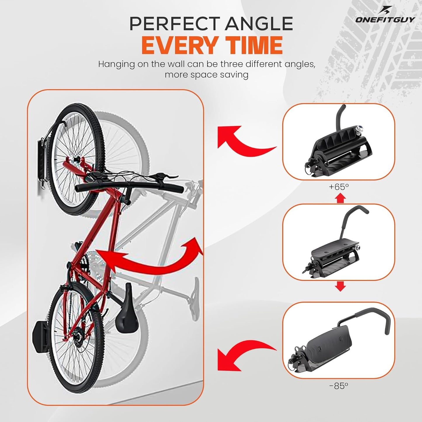 Swivel Bike Wall Mount, Bike Rack Garage, 150° Rotating & Space Saving Vertical Bike Hangers for Storage, Sturdy Bike Stand Holds Up to 66lbs, Easy to Install, 1 Pack