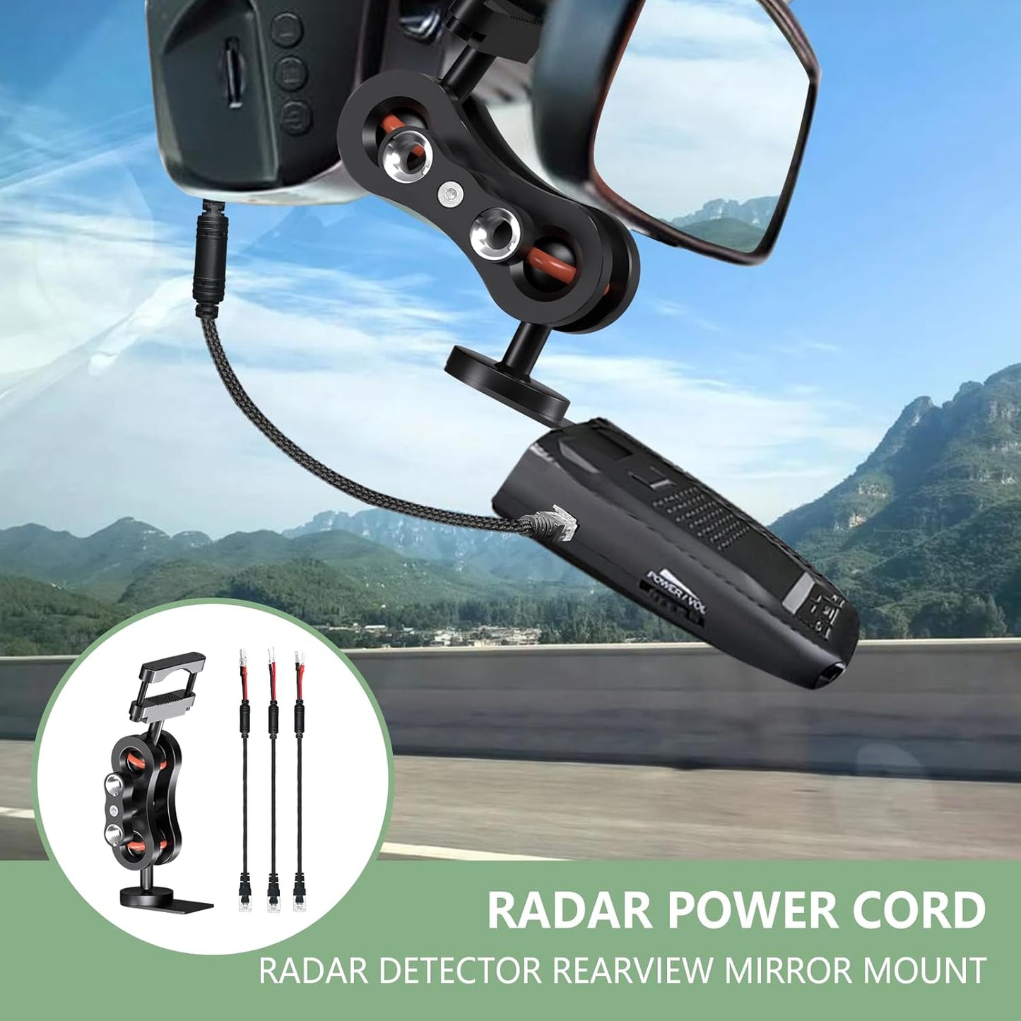 Radar Detector Rearview Mirror Mounting Bracket,13.8" Radar Detector Hard Wire Power Cord Mirror Wire Plug,with Braided Set of 3 (for Uniden Radar)