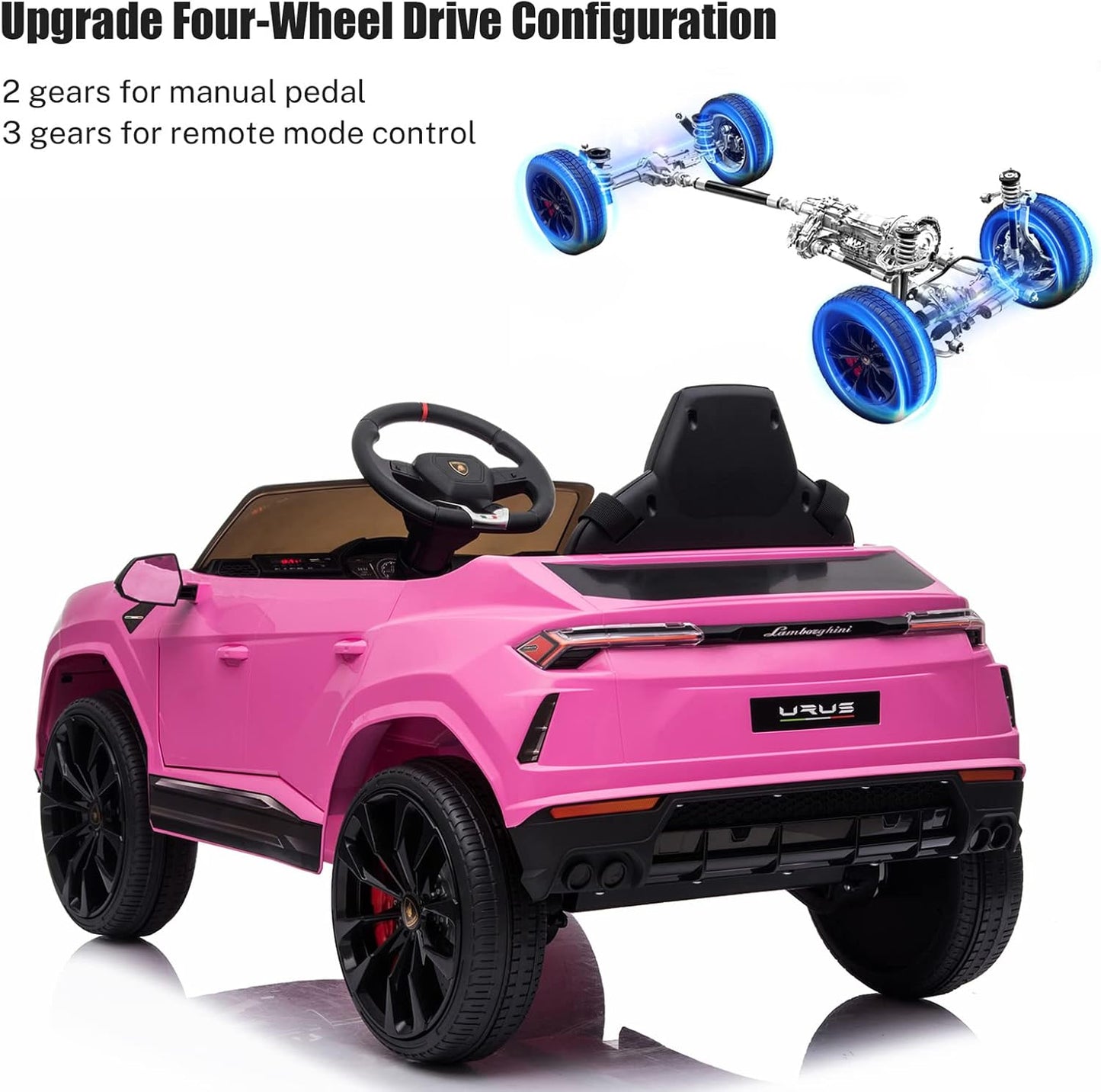 Kids Electric Ride On Car for Kid, 12V Licenced Lamborghini Kids Electric Vehicles with Remote Control, AUX, Spring Suspension, Music, LED Lights, USB Port, Foot Pedal (Pink)