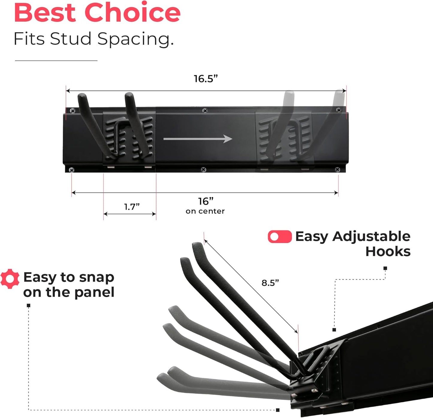 Garage Tool Organizer Wall Mount | 48-Inch Garage Wall Organizer & Folding Chair Rack | Heavy-Duty Tool Hanger System | 9-Piece Kit with 3 Steel Rails & 6 Adjustable Hooks | 300 lbs Capacity