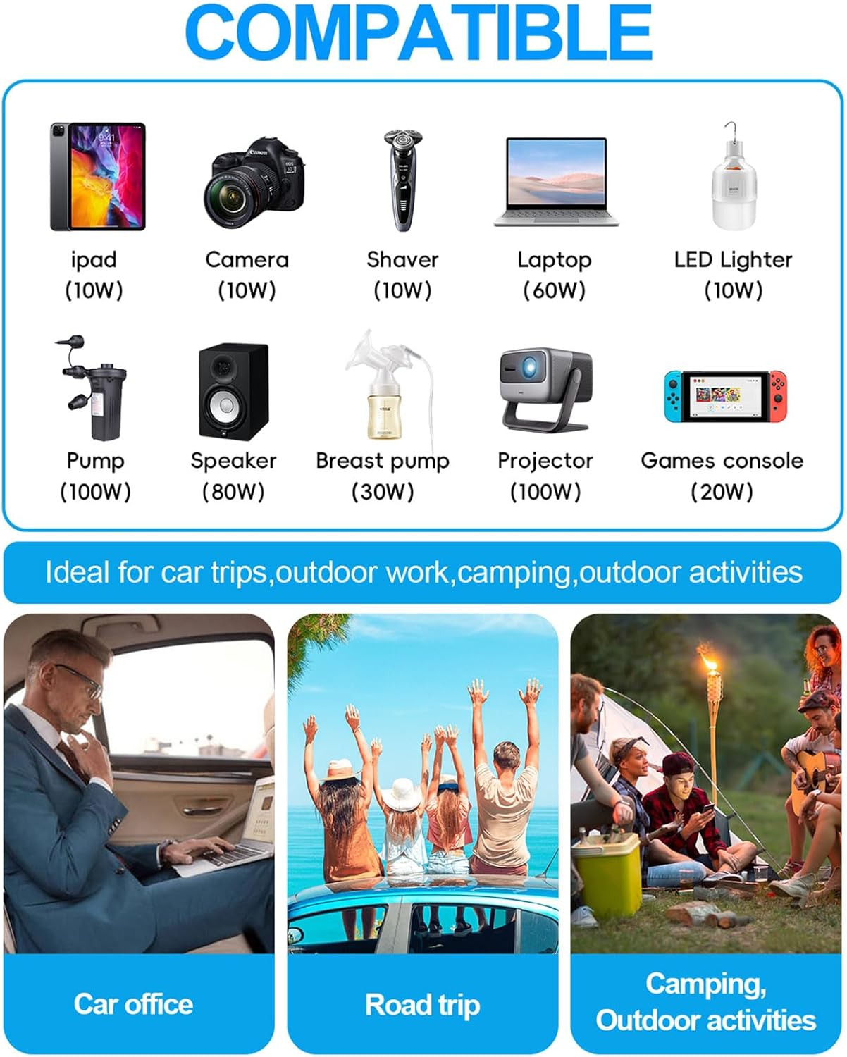 300W Car Power Inverter - YSOLX Dual DC 12V to 110V AC Car Outlet Adapter to Wall Plug, 24W Fast Charging USB-C&USB-A, Portable Charger Converter with for Laptops, Phones